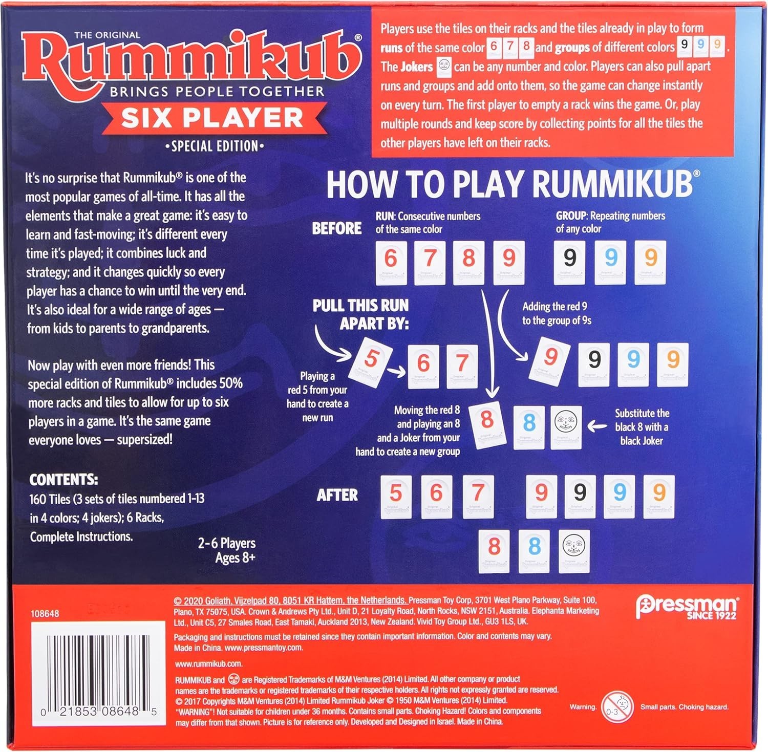 Rummikub Classic Game for 2 to 6 Players Easy to Learn Fun Strategy Game