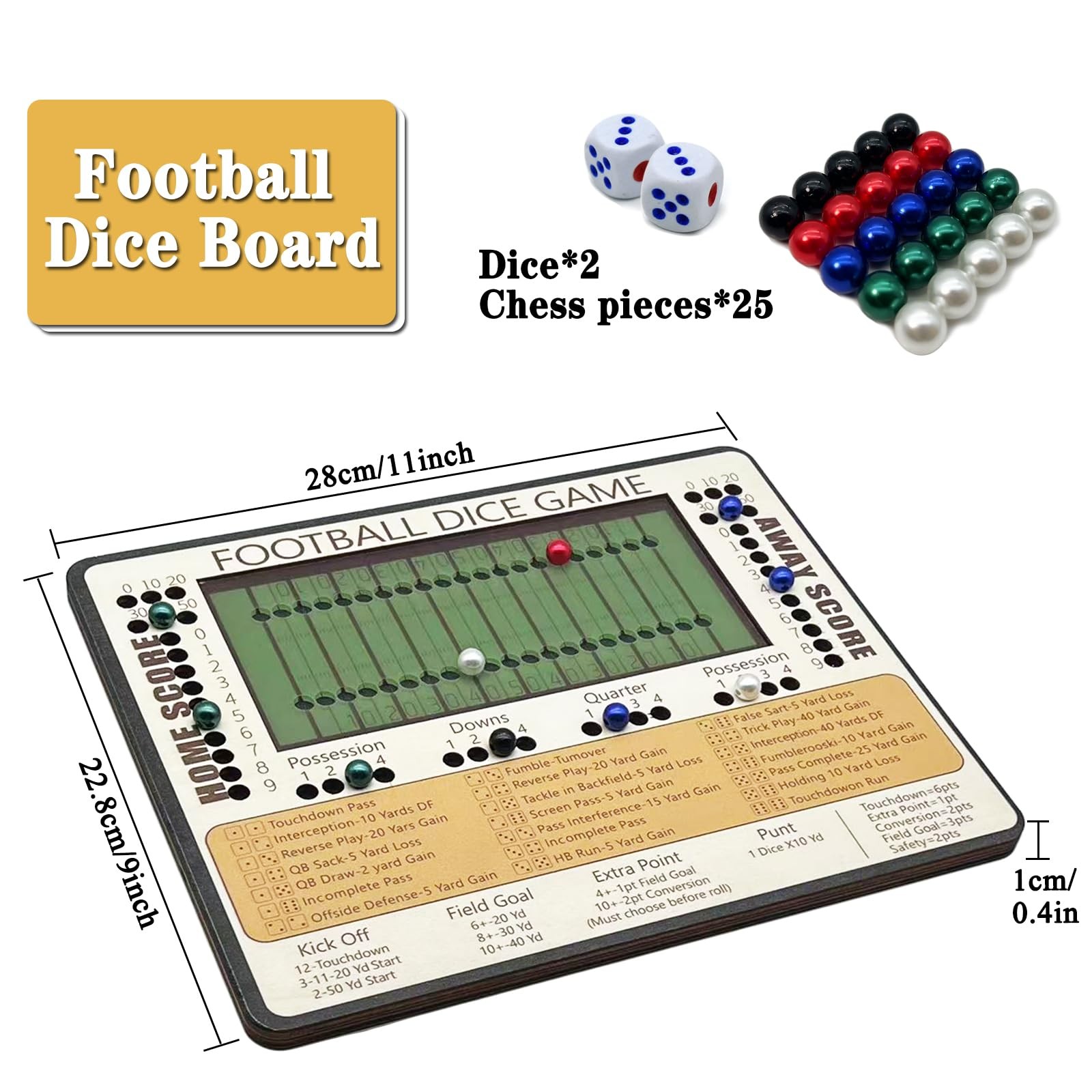 Football Dice Board Game – Fun Wooden Tabletop Game for Family Game Night, Ic…