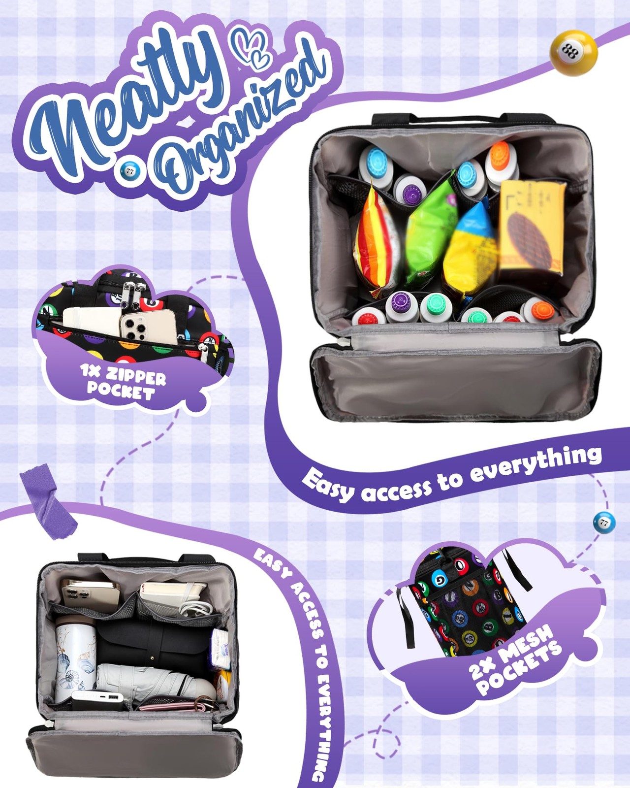 Bingo Bag for Bingo Set Stuff Supplies Bingo Bags with Pockets for Bingo Daubers