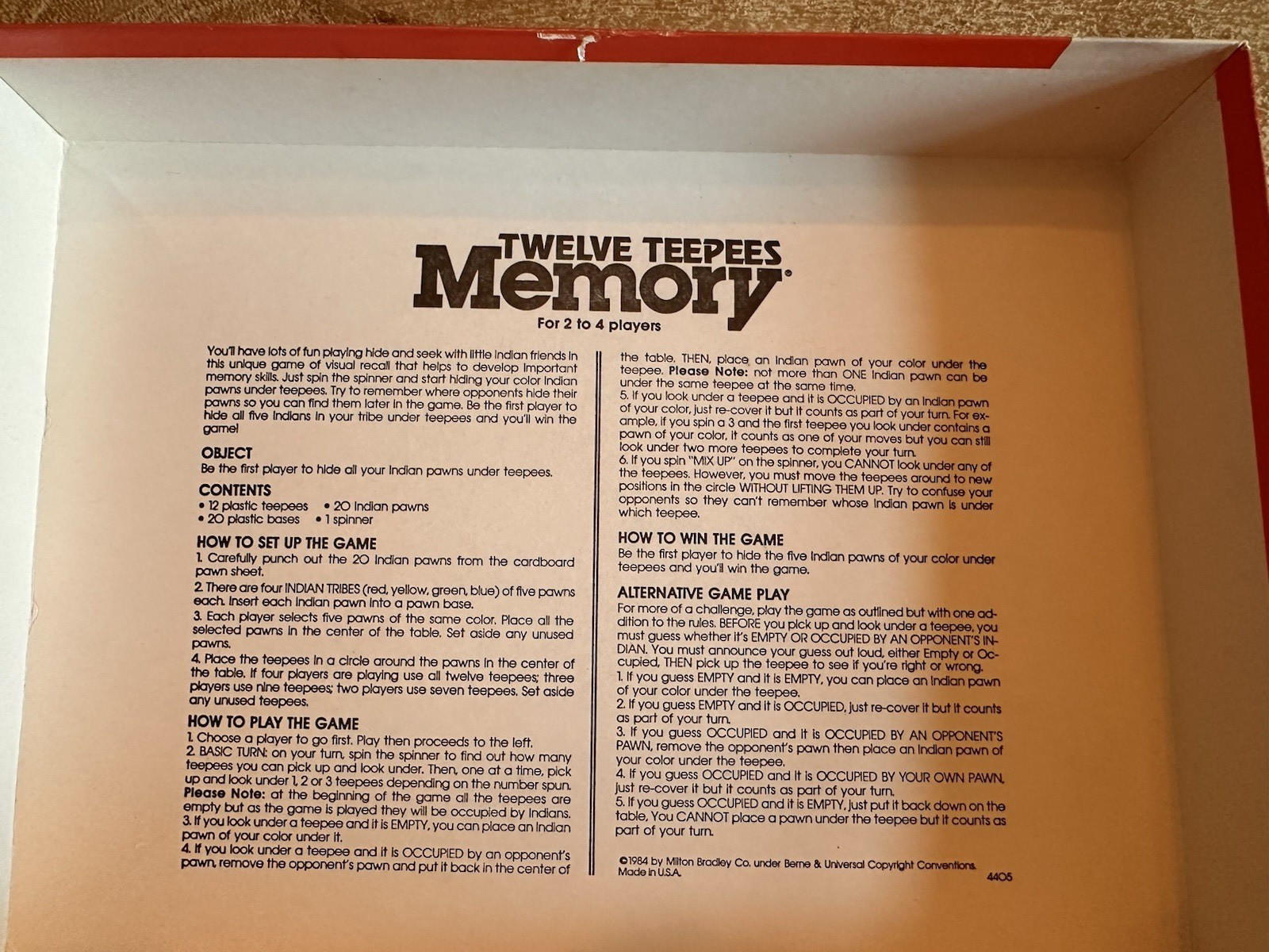 VTG 1984 Twelve Teepees An Advanced Memory Visual Recall Game – Complete