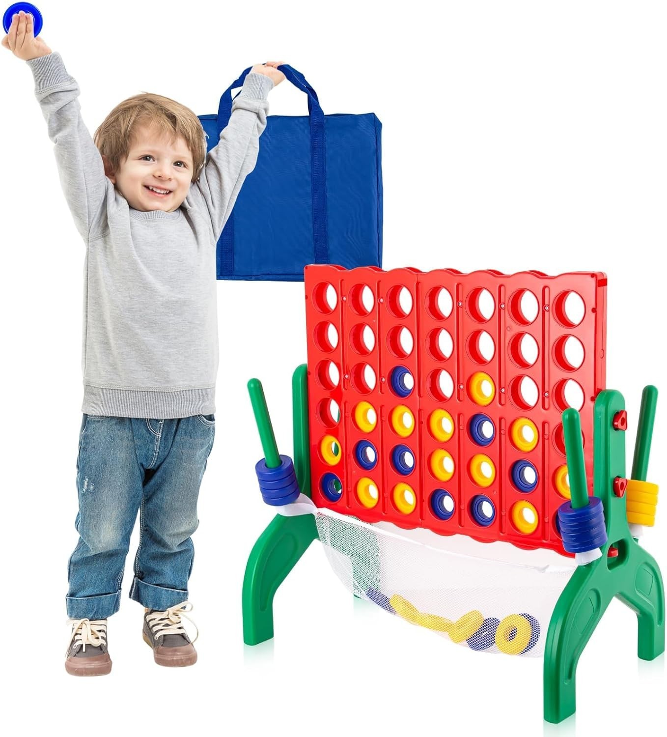 1.9 Feet Giant 4-In-A-Row Game Set for Kids & Adults Outdoor Indoor Yard Fami…