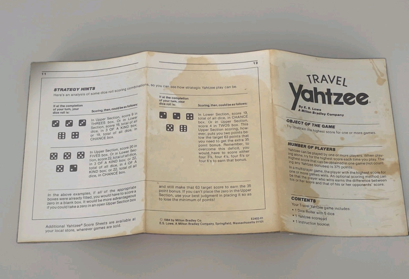 VTG 1989 Yahtzee Travel Game by MB Milton Bradley Age 8 & Up 1 or more players