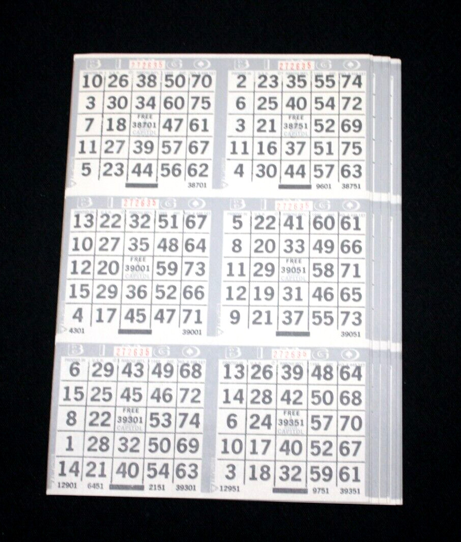 BINGO PAPER Cards Sheets 6 on 7 Gray Border – 10 pack
