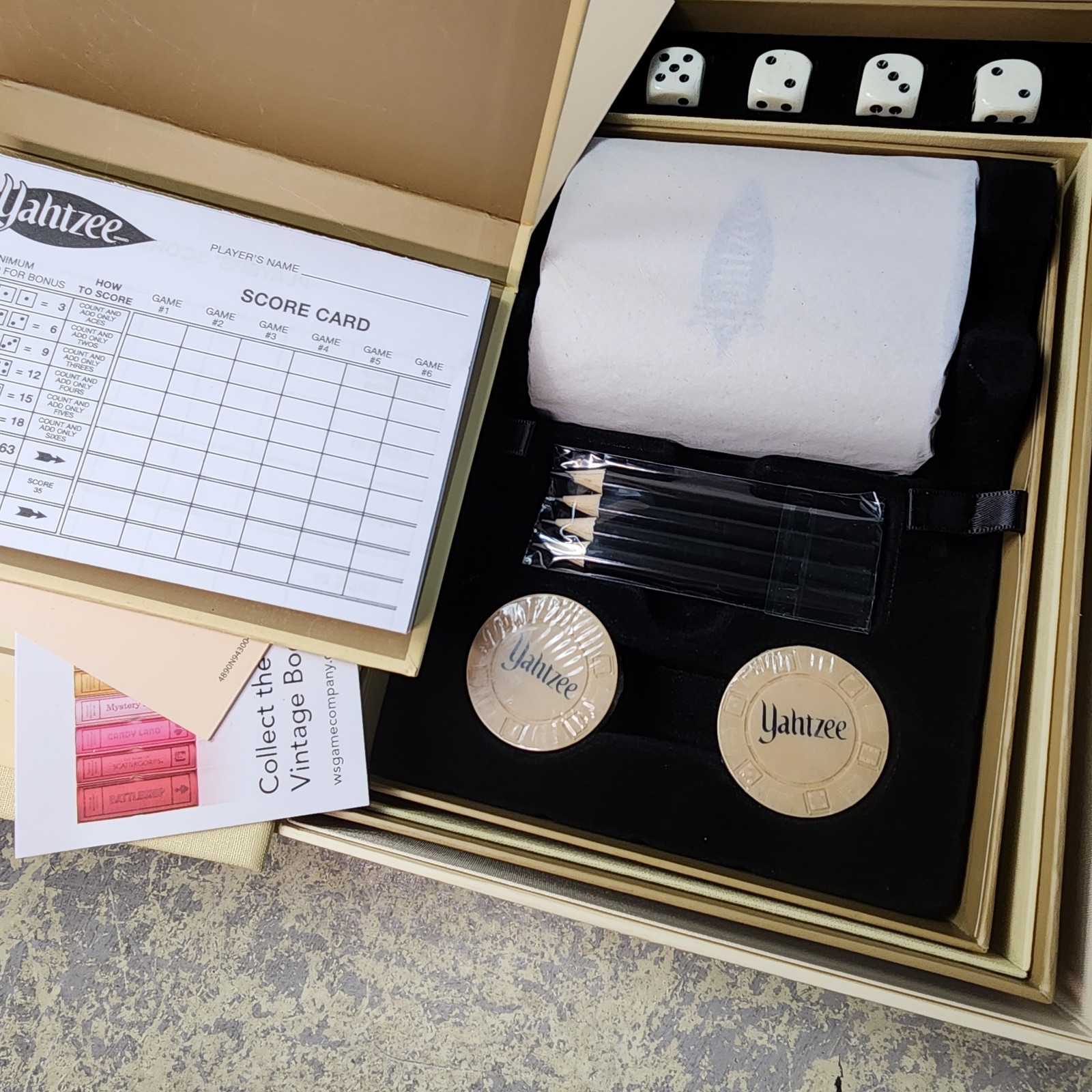 Yahtzee Vintage Bookshelf Edition WS Game Company New Open Box Complete Premium