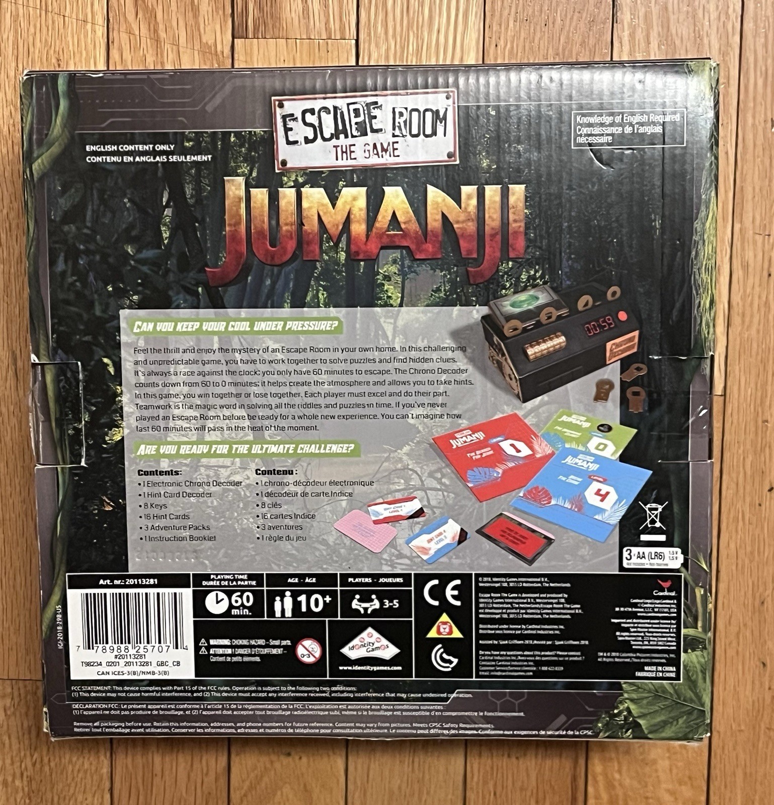 2018 Jumanji, Escape Room The Game, 60 Minutes to Escape Cardinal Games COMPLETE
