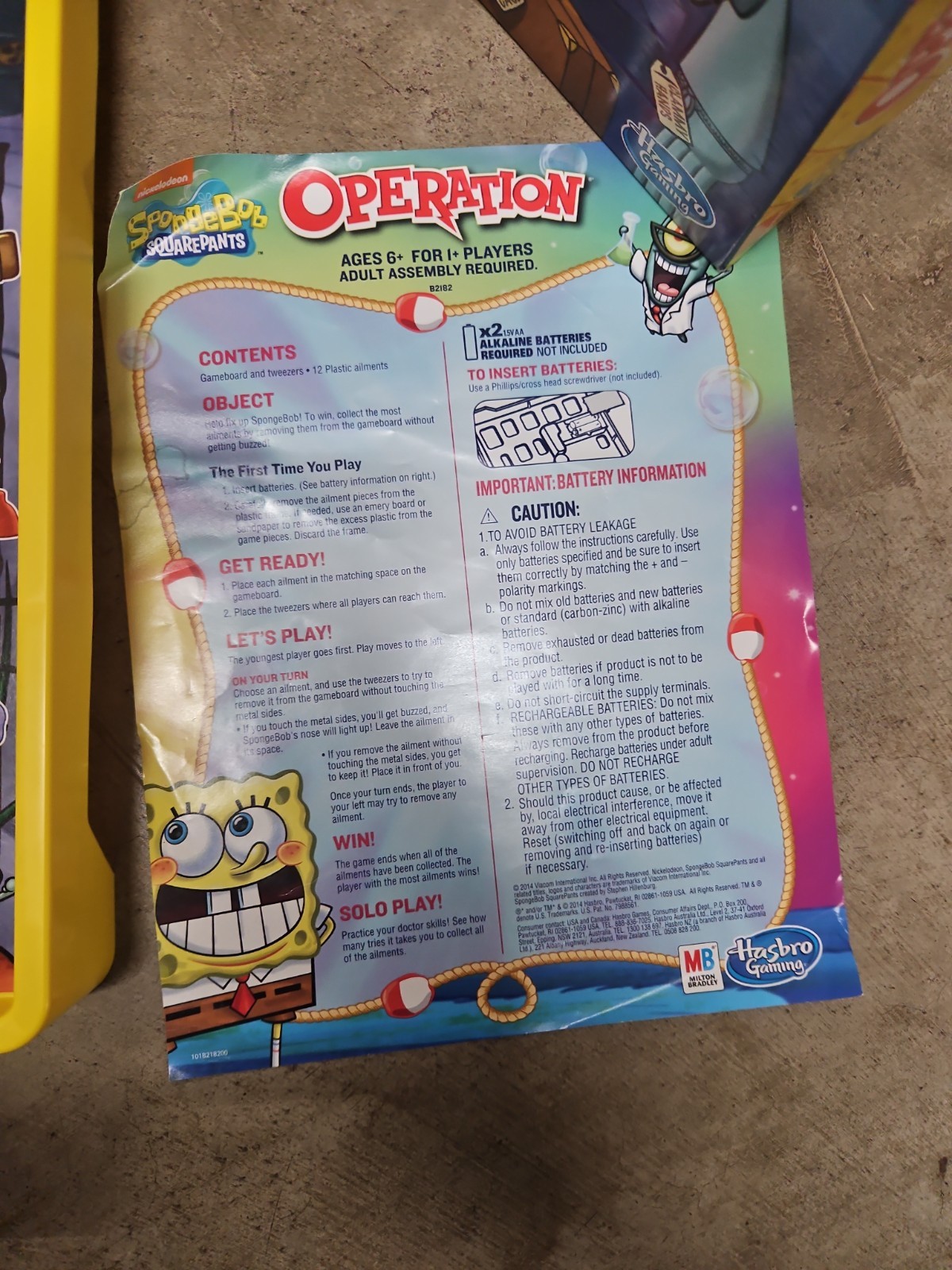 SpongeBob Squarepants Operation Skill Game 2007 Hasbro Complete Nickelodeon