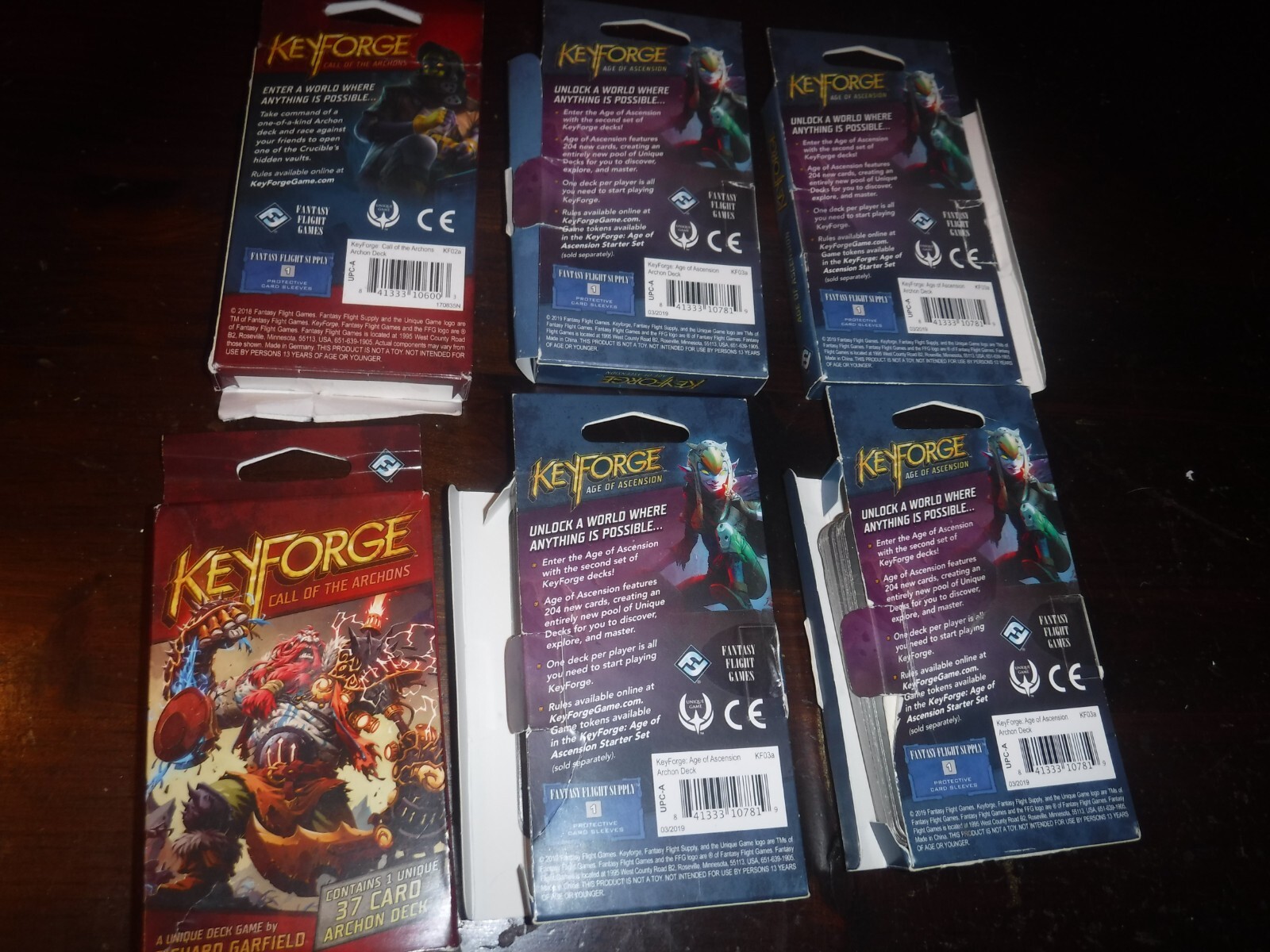 Keyforge decks, first two series, lot of 6, Open/Complete