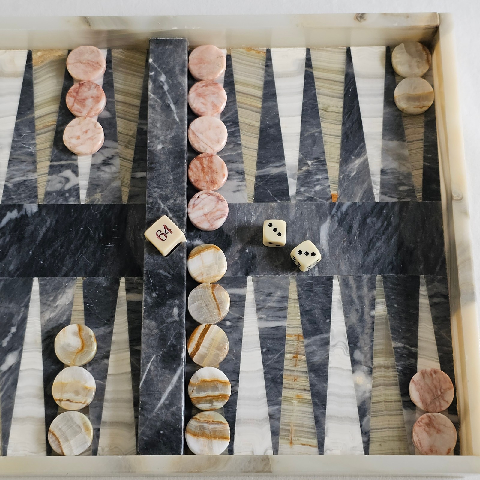 60s Italian Marble Backgammon Set Natural Stone Luxury Game Complete Set MCM