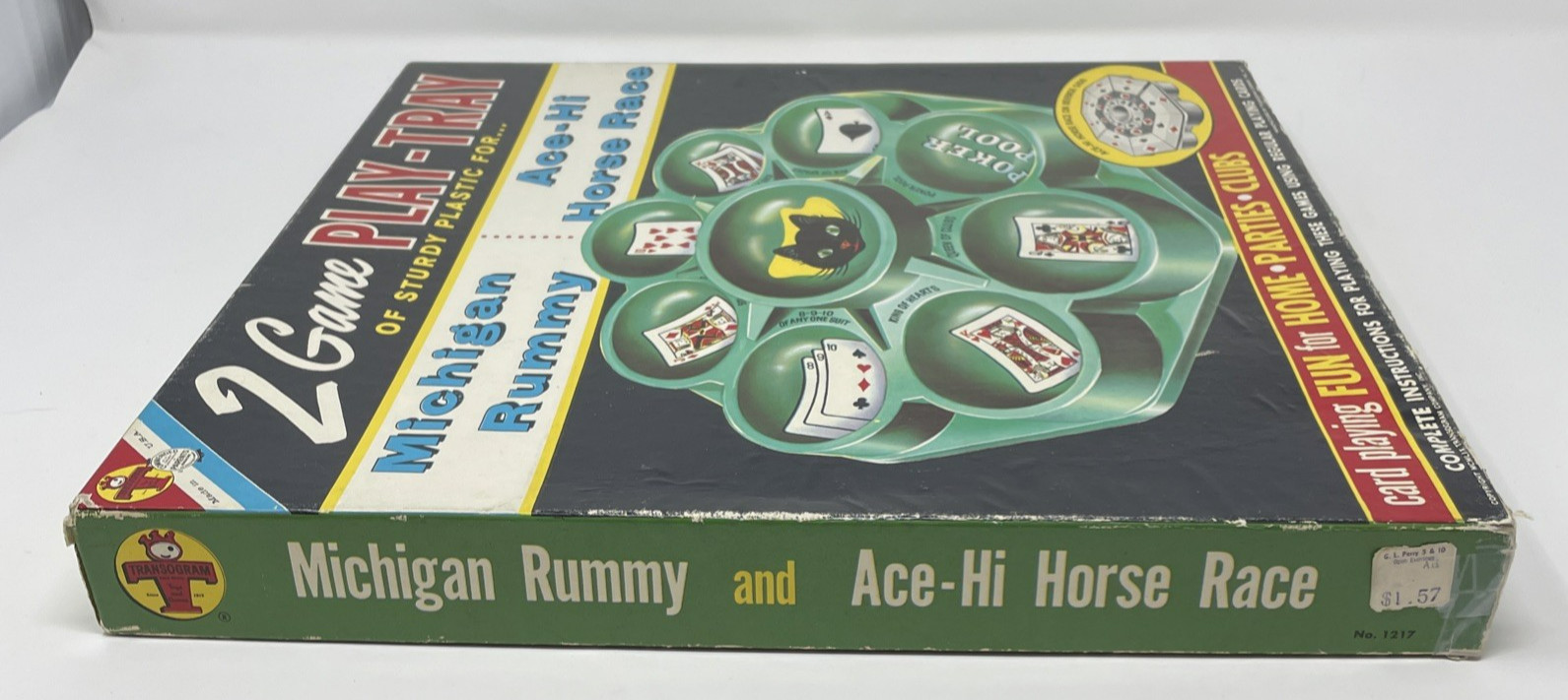Vintage 1959 Transogram Michigan Rummy Ace Hi Horse Race Black Cat Tray