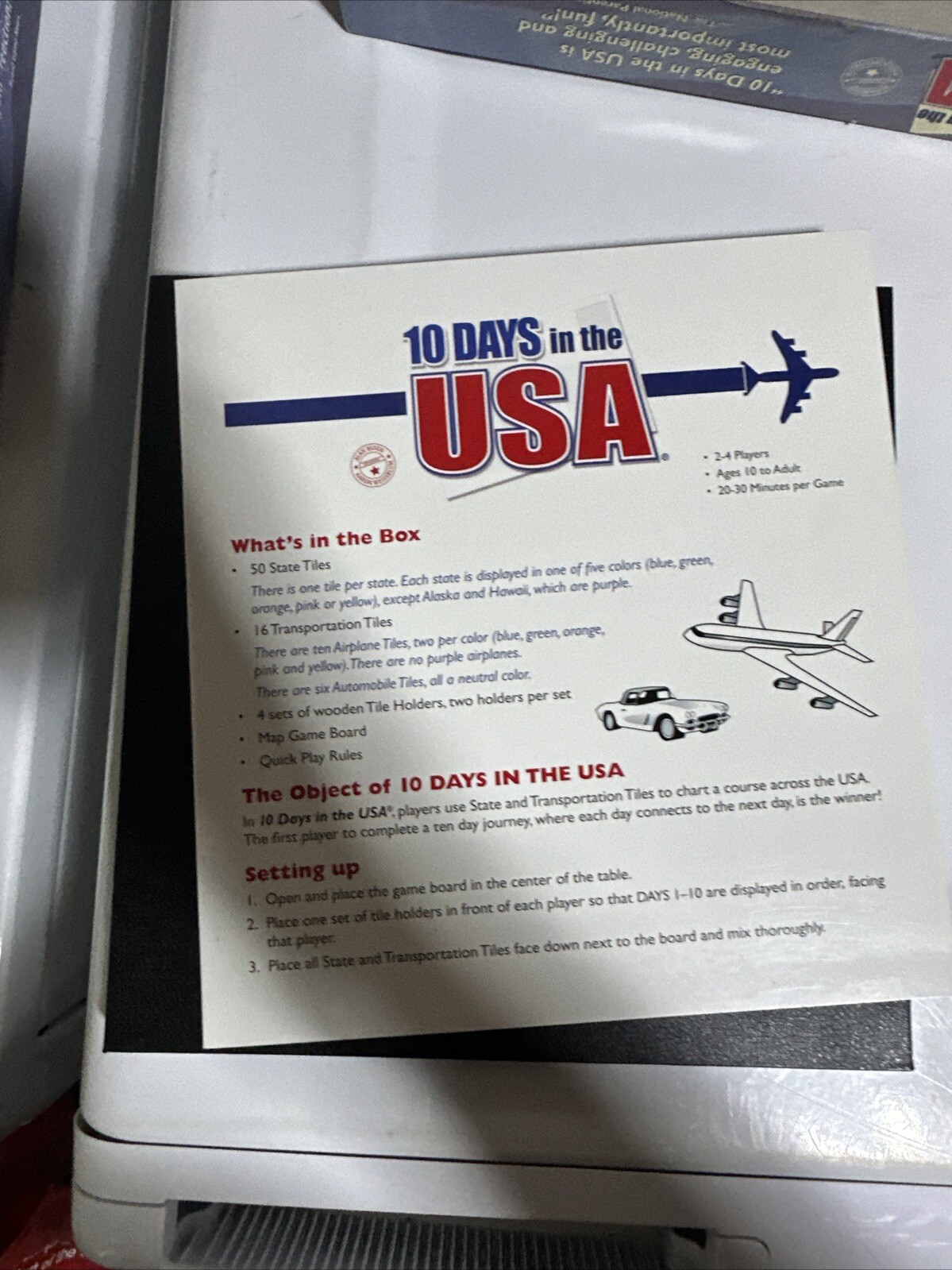 Vintage 10 Days In The USA “Out Of The Box” Board Game Complete