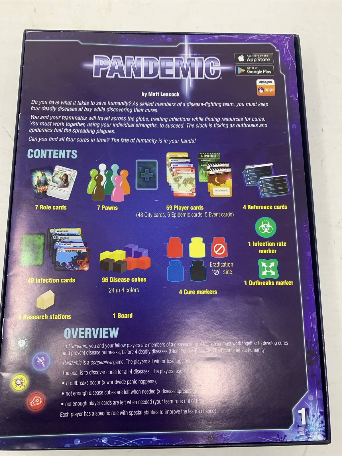 Z-Man Games Pandemic Cooperative Base Board Game 2 To 4 Players Complete EUC