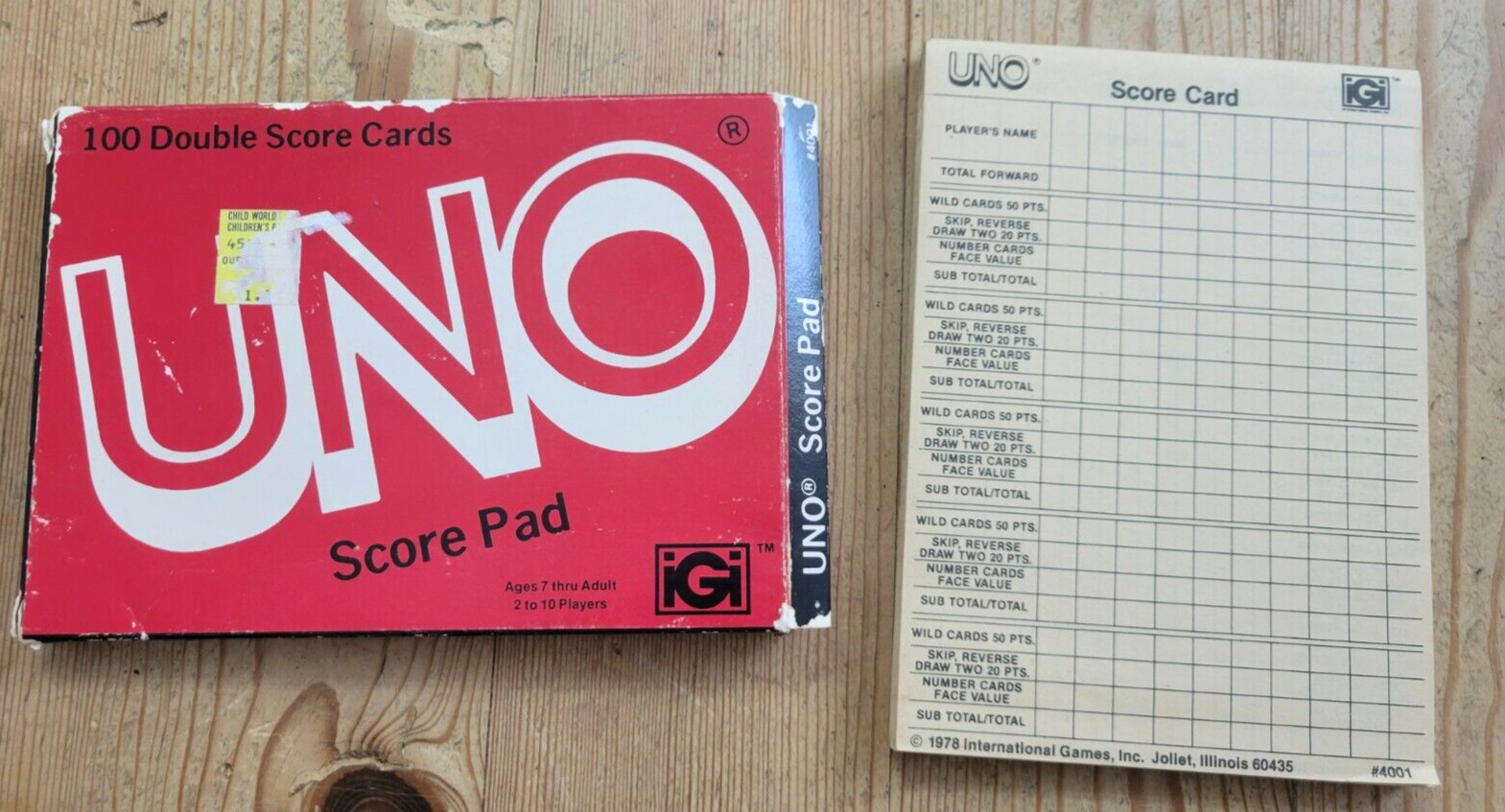 New Vintage 1978 UNO Game Score Pad 100 Double Score Cards Sheets #4001 iGi NOS