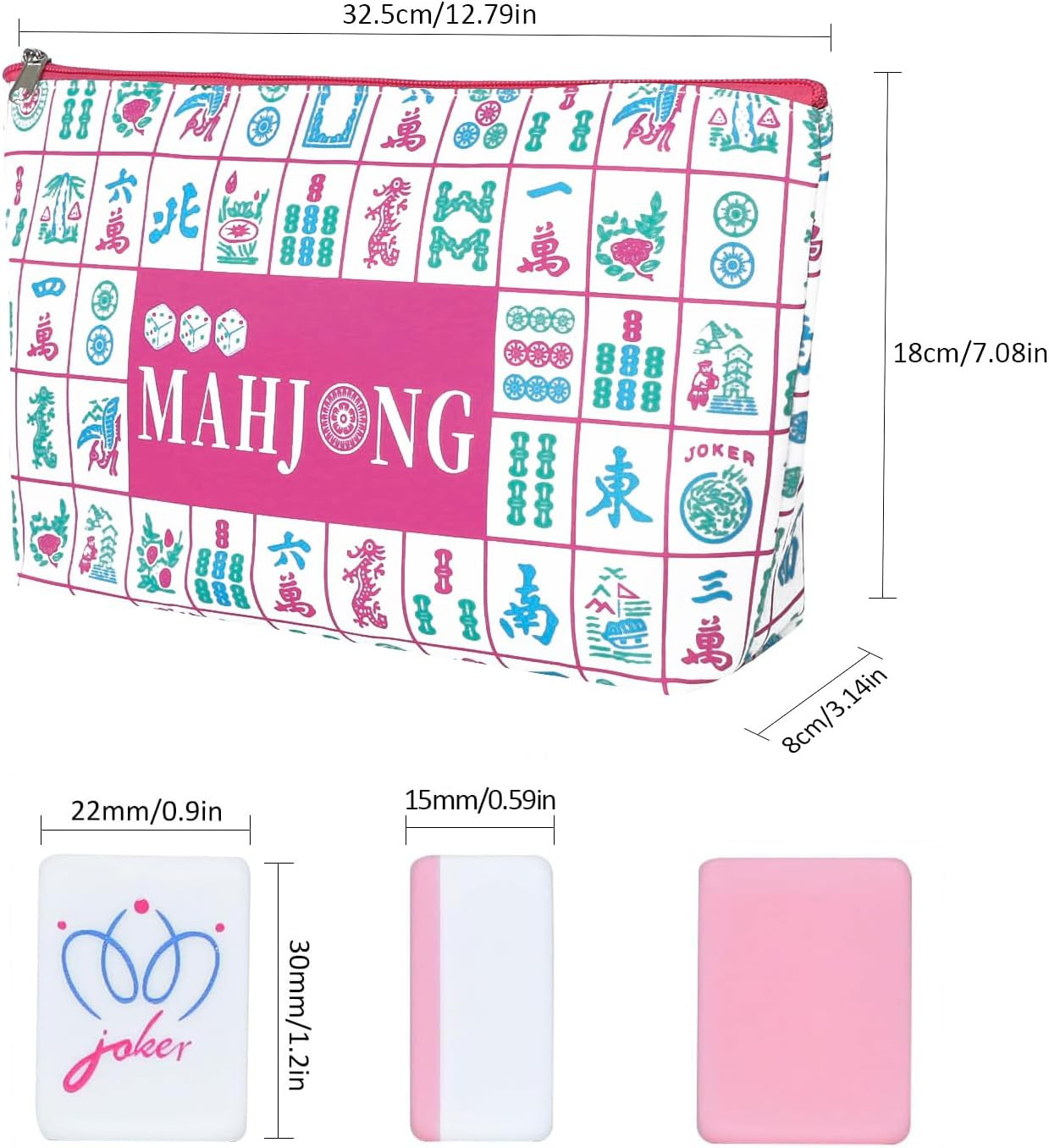 160 Pink American Printed Mahjong Game Set with Carrying Bag and Accessories, 1.