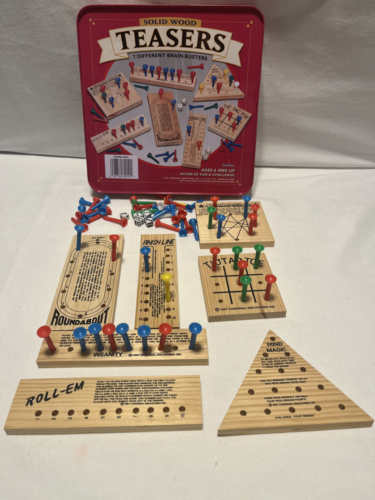 Classics Games Solid Wood Brain Teasers 7 Different Game Set Cardinal