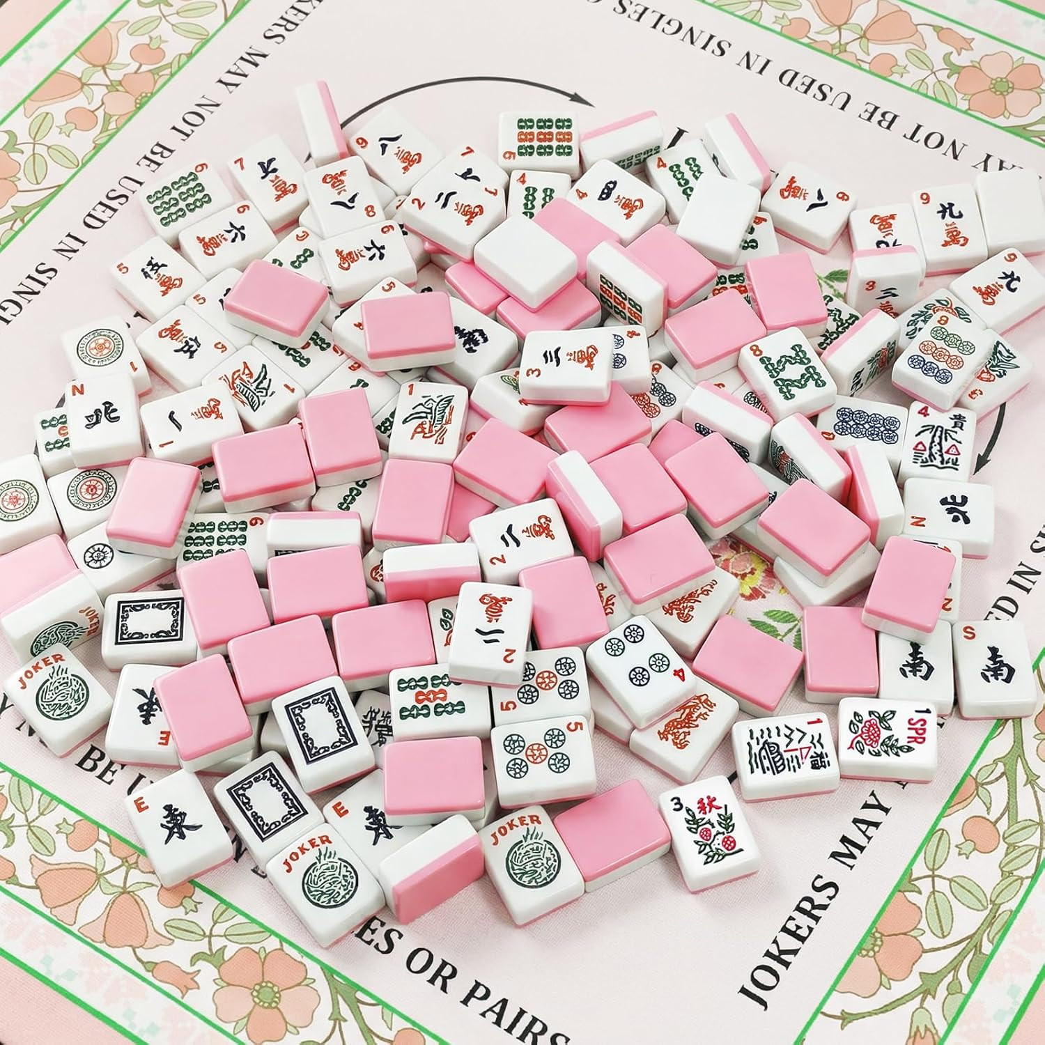 American Mahjong Tiles Set, 166 Pink Mahjong Tiles 1.2 Inch with Carrying Bag an