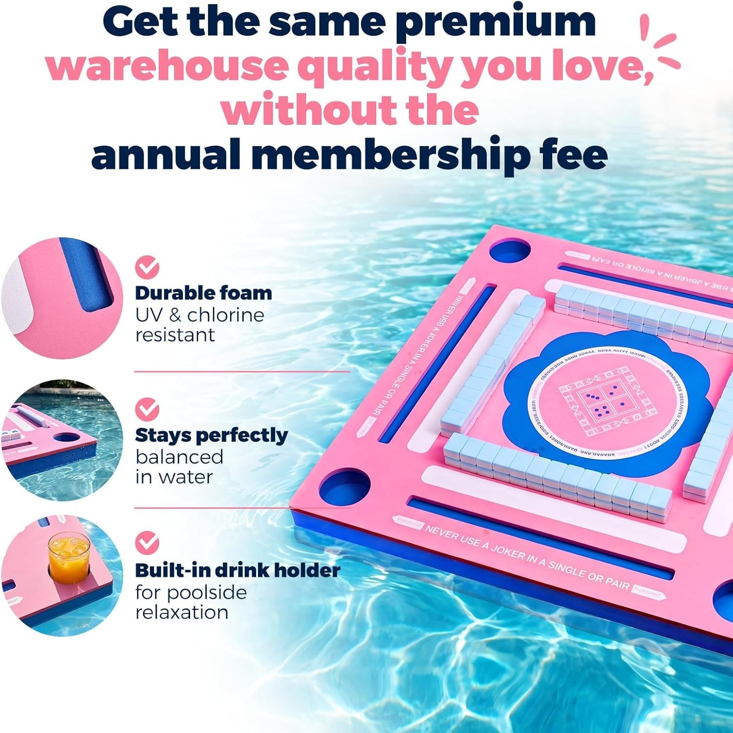 Floating Pool Mahjong Table 31.5-inch Waterproof Game Tray for Pool Beach Lake