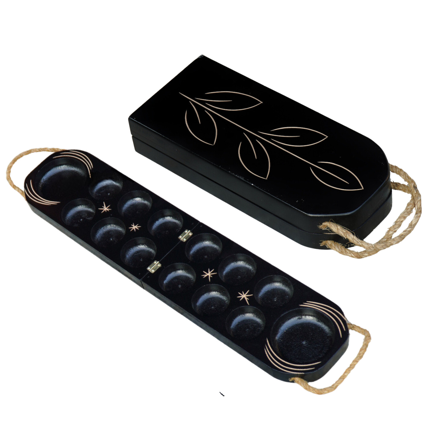 Traditional Malay Wooden Folding Congkak/Mancala Game Set With Marbles