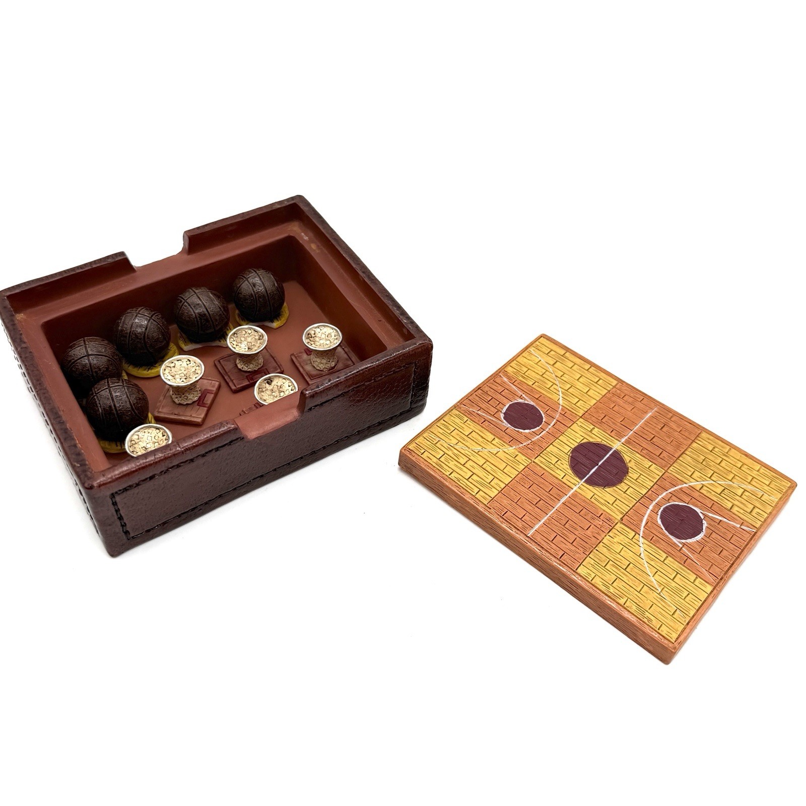Vintage Basketball Bar Game Set | Faux Leather Case | 1970s Taiwan | 2 Chip Ball