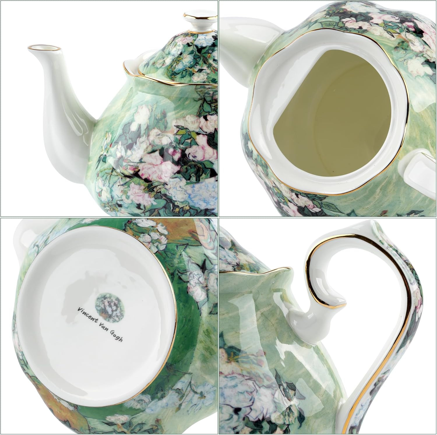 Teapot 30 Oz Vangogh Paintings Bone China Loose Tea Pot Floral Design Vintage Ce