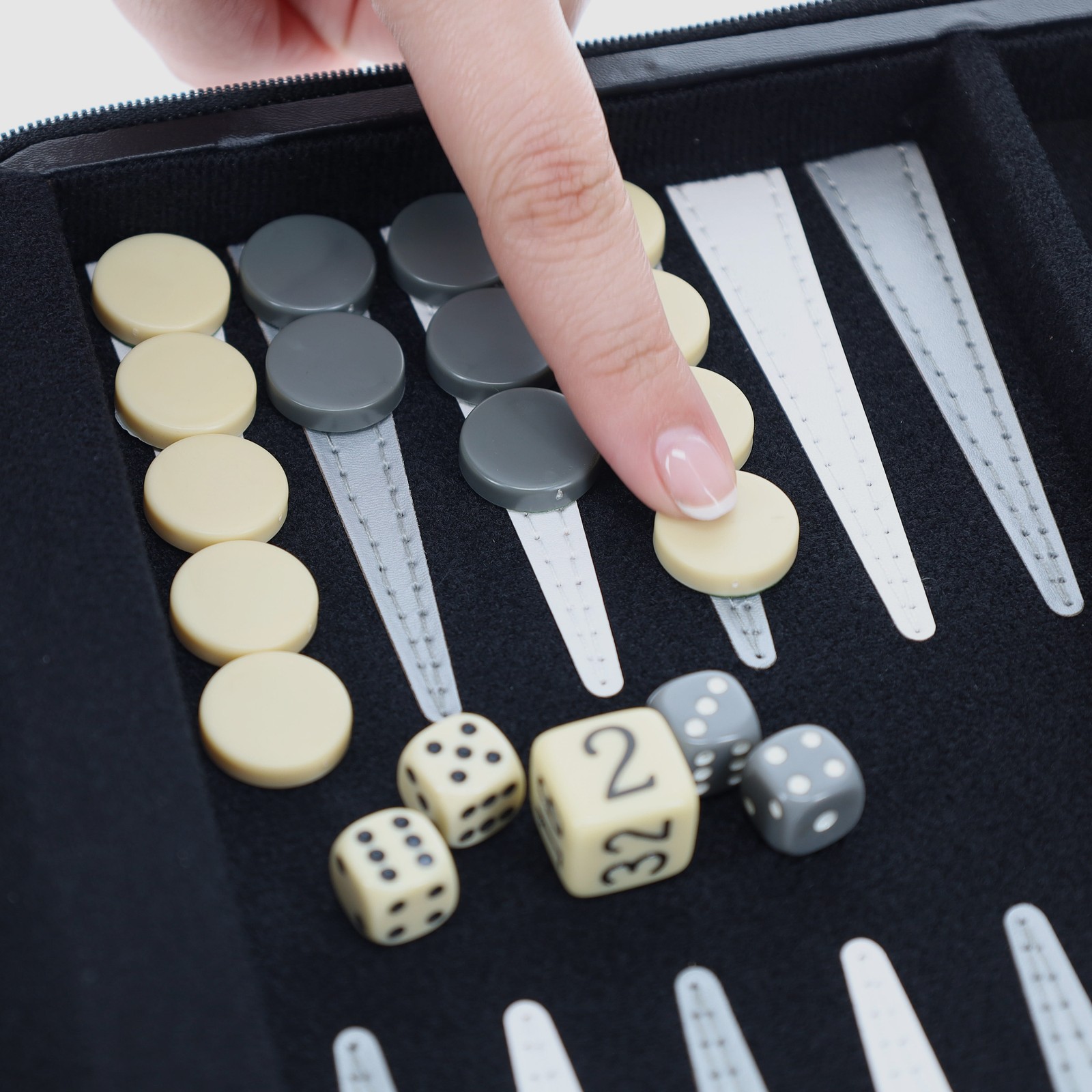 WE Games Travel Magnetic Backgammon Set, Black with Grey Stripe Leatherette Case