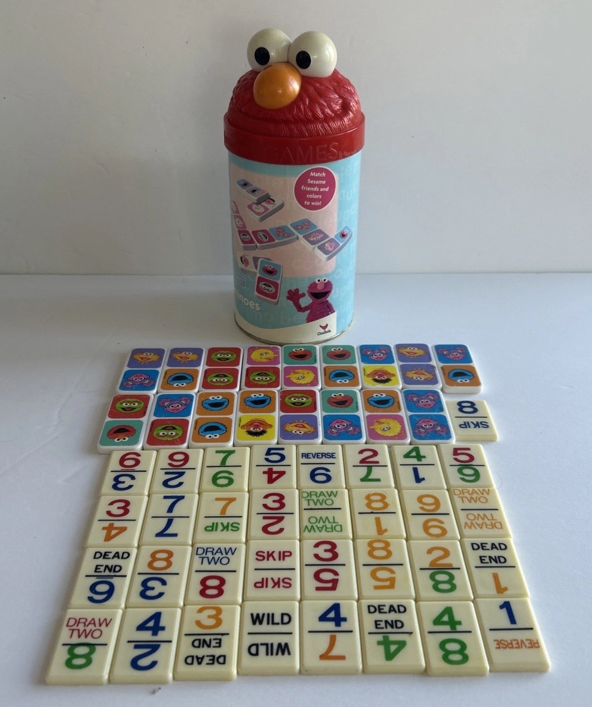 VTG Sesame Street ELMO Picture Dominoes In A Tube Matching Game 2007 & Numbers