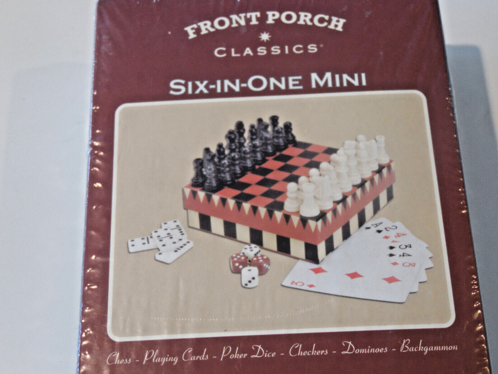 Mini Solitaire 6 in 1 Games CHESS CHECKERS DOMINOES BACKGAMMON CARDS POKER DICE