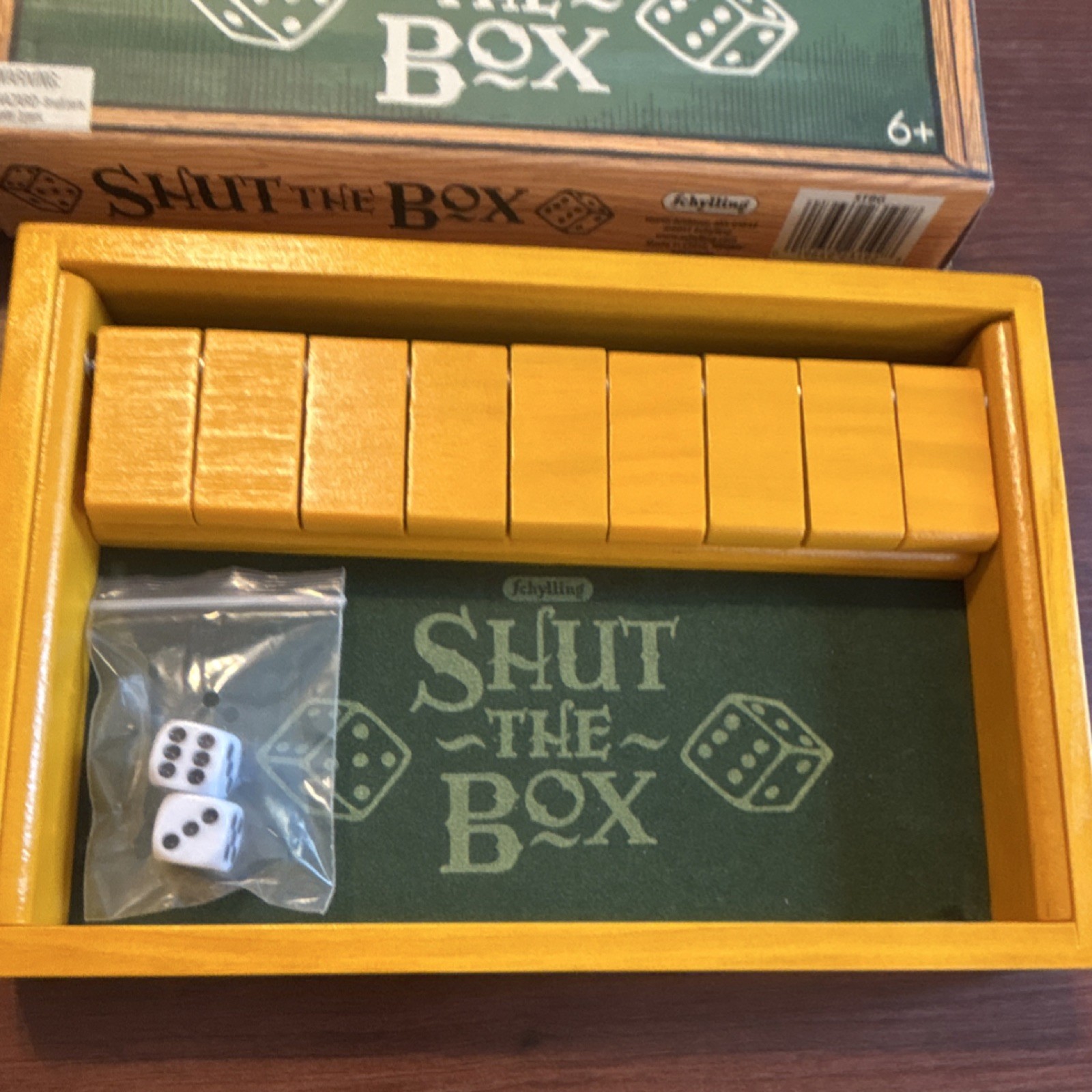 Schylling Shut the Box Solid Wood Game 9 Flipping Tiles, 1-2 Players, 6+