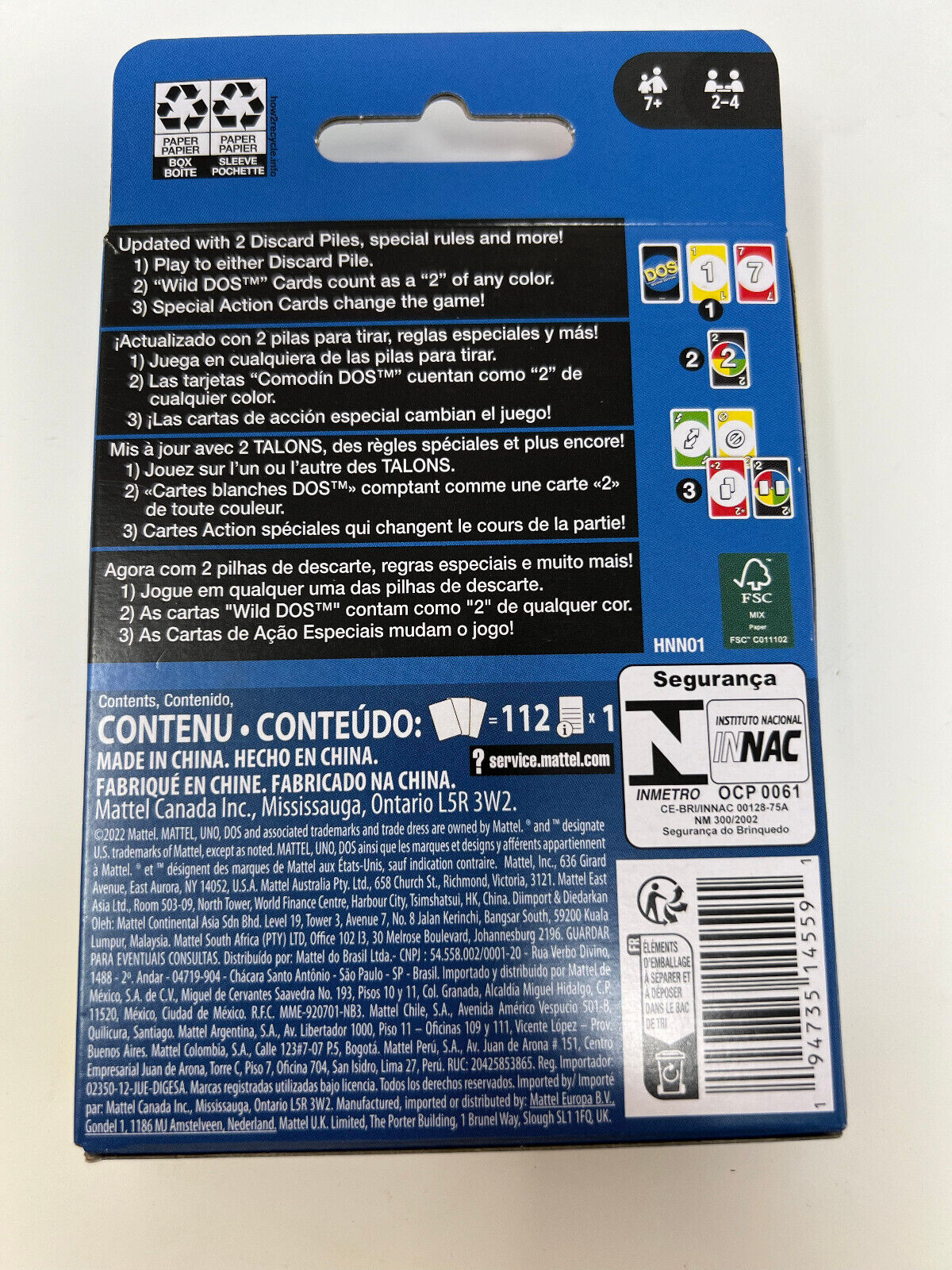 Mattel Uno Dos Second Edition Card Game for 2 to 4 Players Ages 7 Years and Up