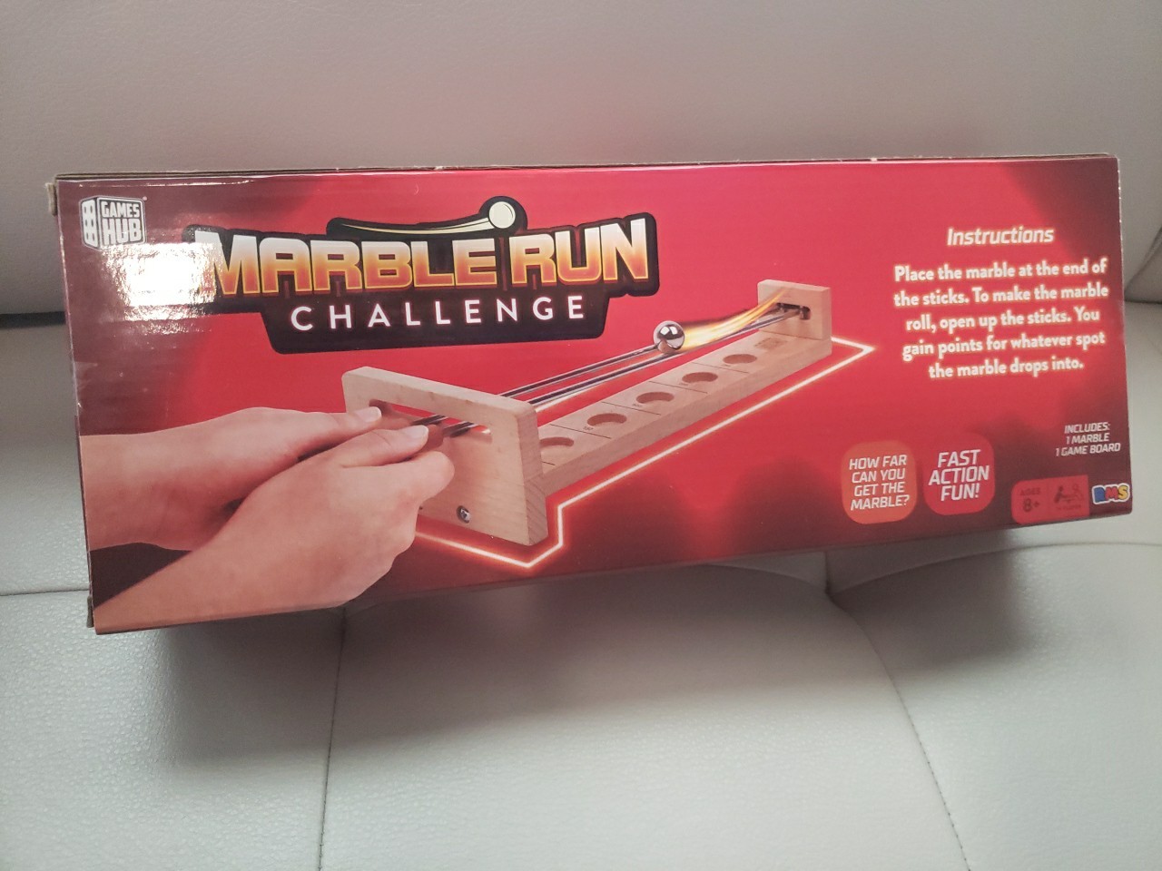 RMS Games Shoot The Moon Marble Run Challenge Solid Wood, Walnut Stain, 17.5 New