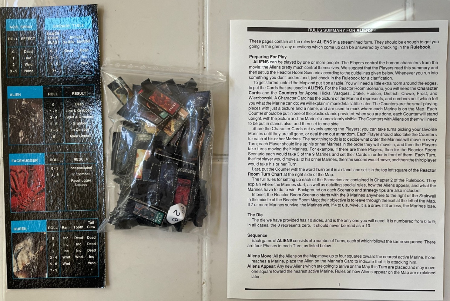 Aliens: This Time It’s War expansion – 1986 Leading Edge Games – COMPLETE SET