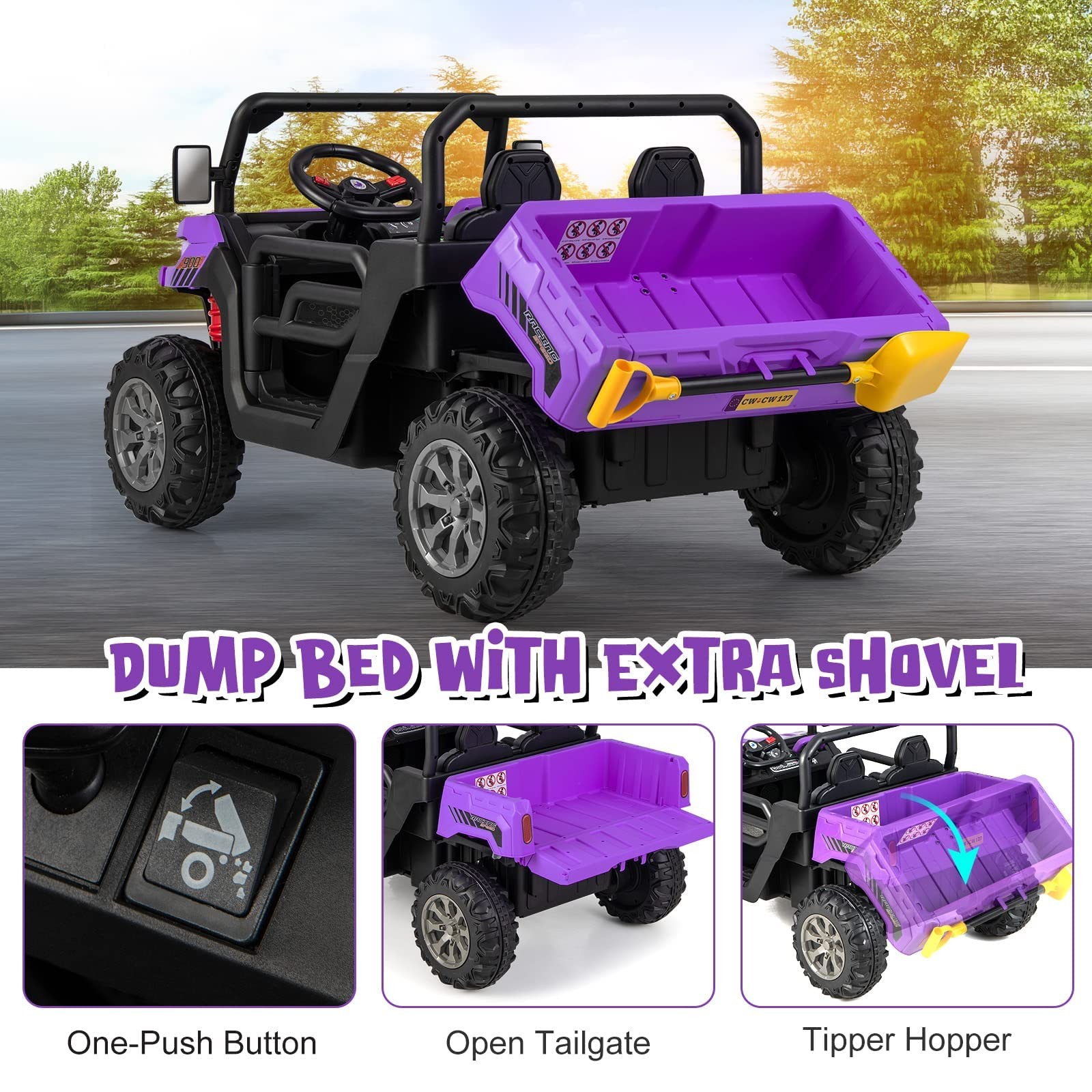 12V Electric Ride On Car 2 Seater UTV Remote Control Violet OLAKIDS Off-Road