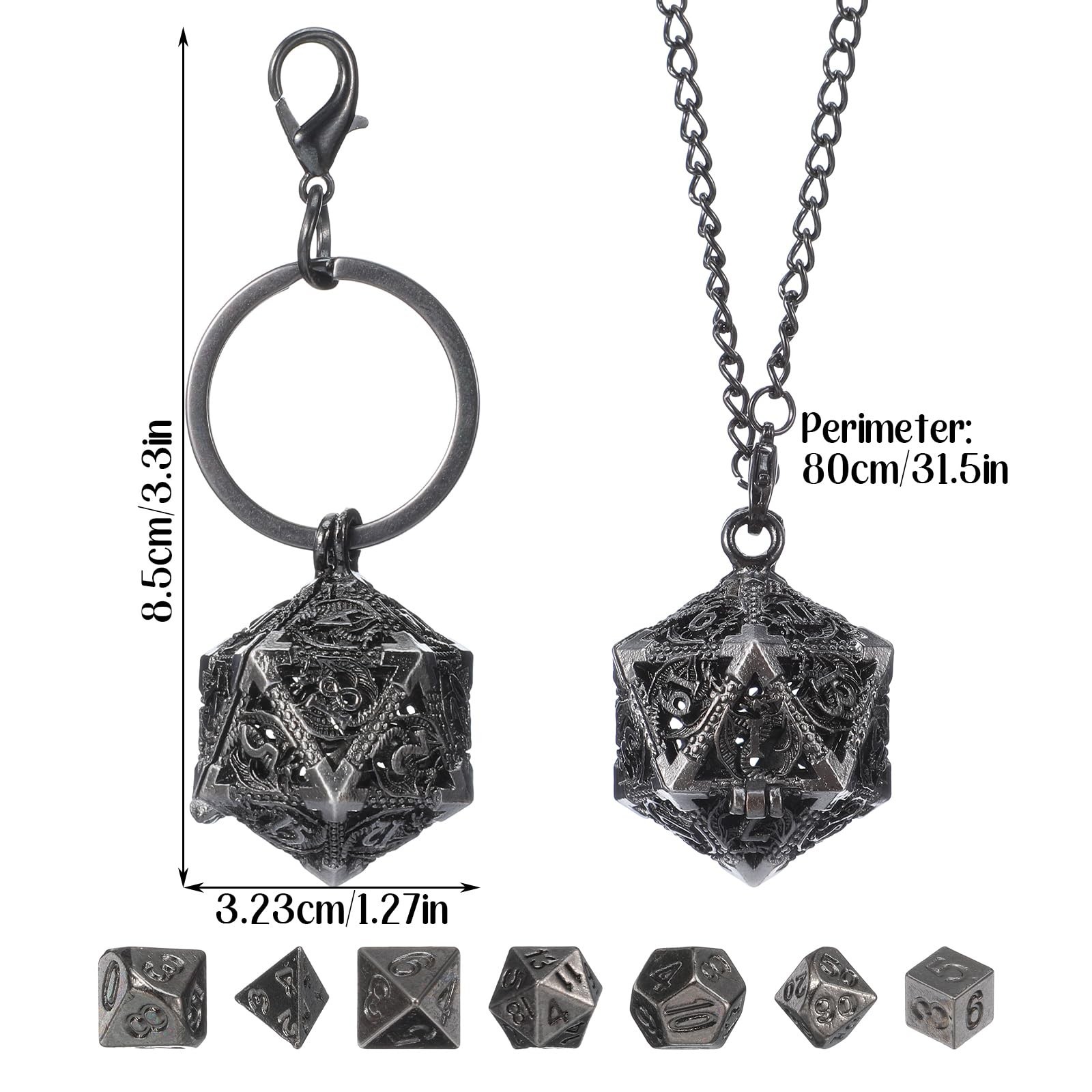 7 Pcs Mini Dice Set, DND Dices Metal Micro Miniature Dice with Hollow Necklac…