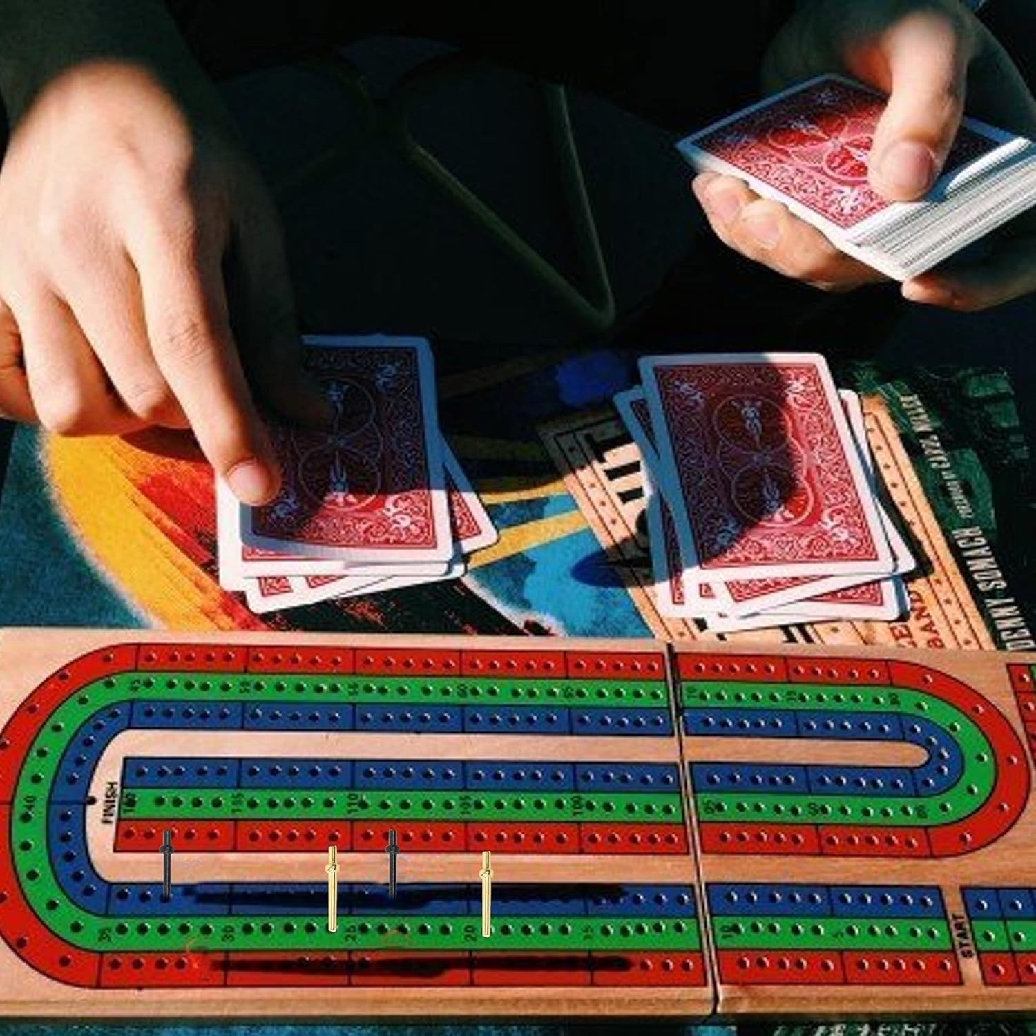 Cribbage Board Game Set w/Storage – Fun Table Game with Wooden Board for Adul…