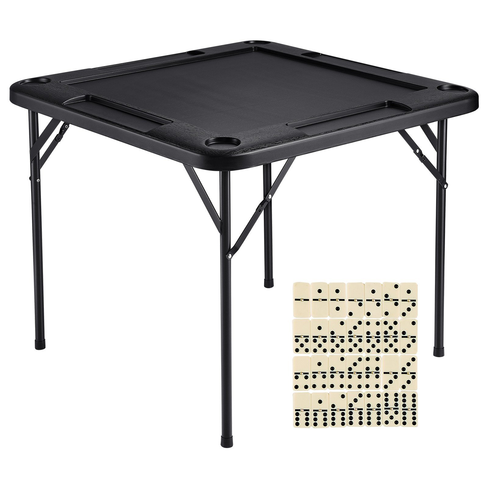 Uimoso Mahjong Table 4Player Folding Card Table & 4 Cup Holders Chip Trays Black