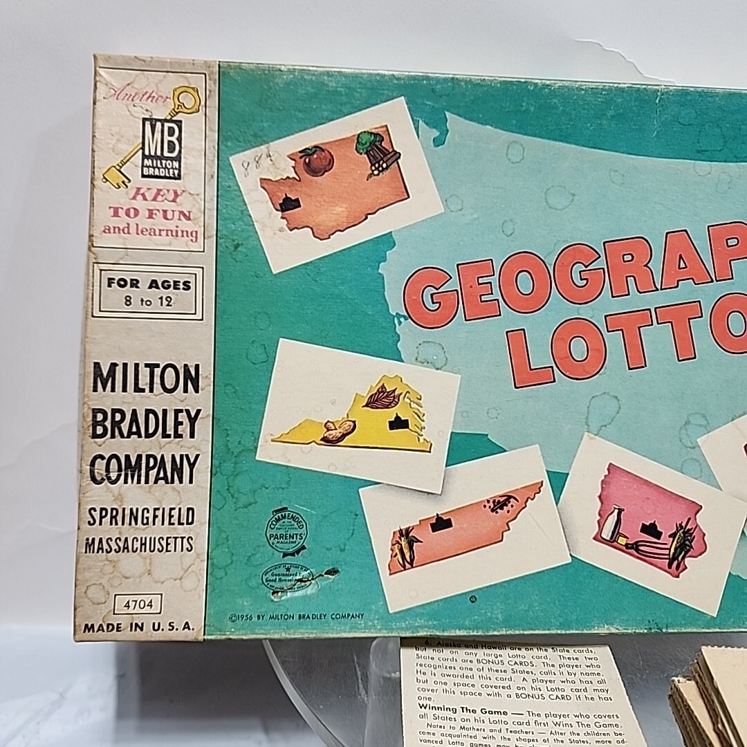 1956 Geography Lotto Game Vintage Milton Bradley 48 United States Complete