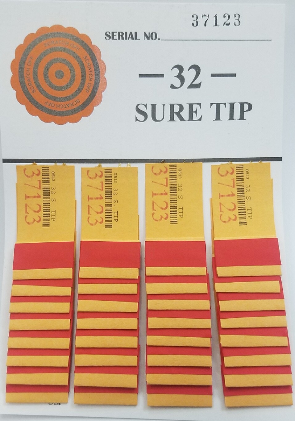 “12” #32 Sure Tip Boards (01-32) Pull Tabs/Jar Tickets Free Shipping US