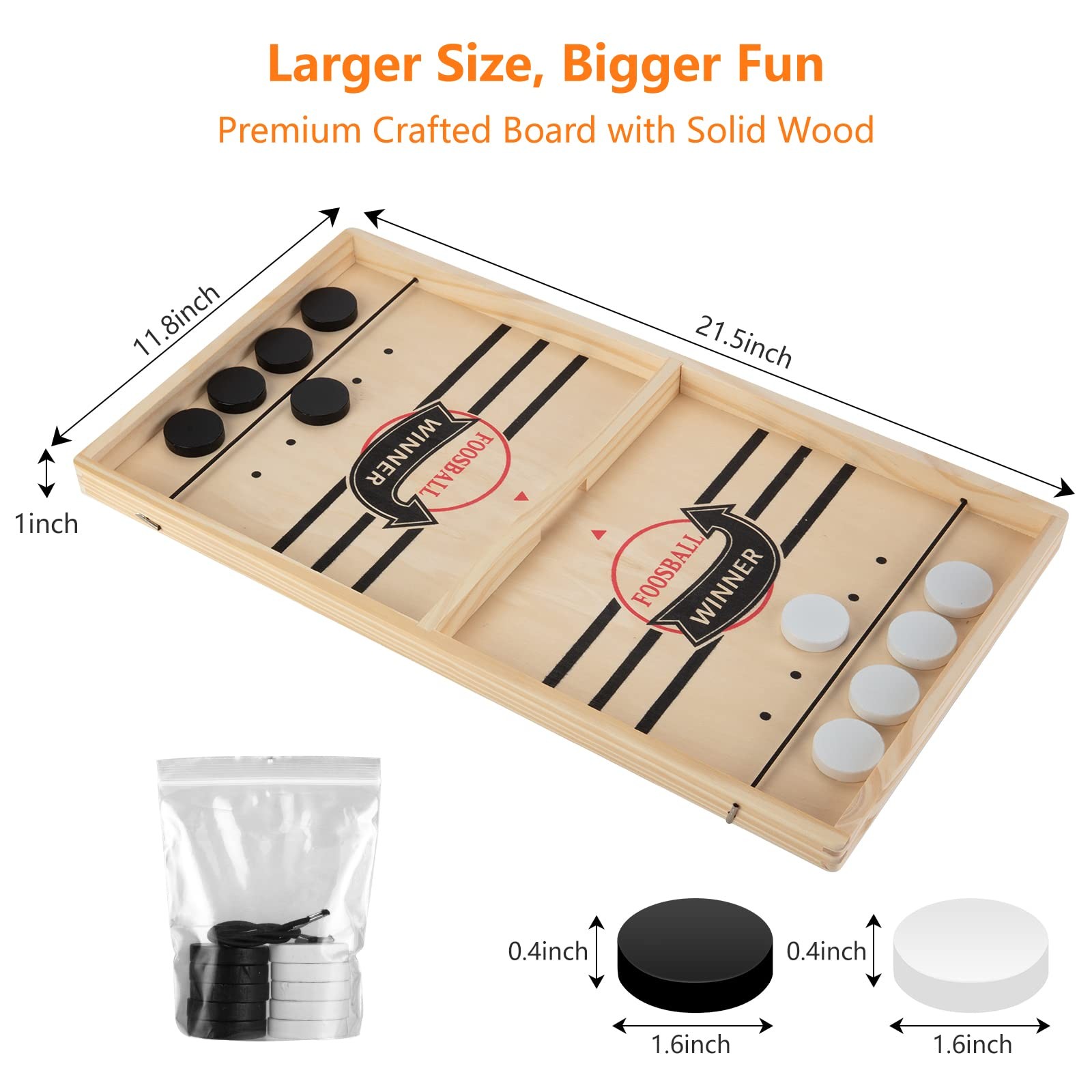 Fast Sling Puck Game, Wooden Air Hockey Board Game with 10 Spare Pucks & 2 El…