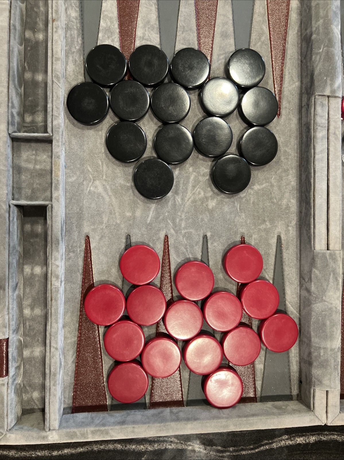 Aries of Beverly Hills Vintage Backgammon Set Gray and Red Travel Case Complete