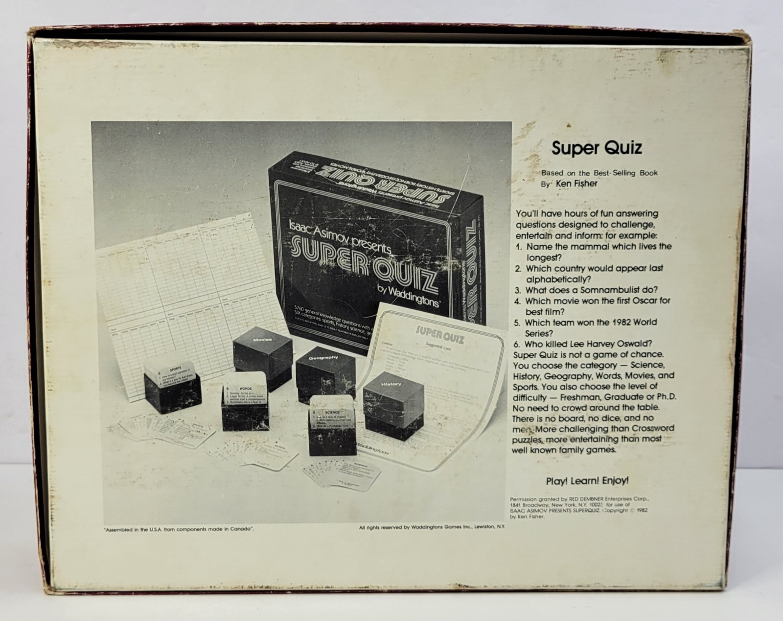 Isaac Asimov Presents SUPER QUIZ Board Game Waddington Complete 1982 1st Edition