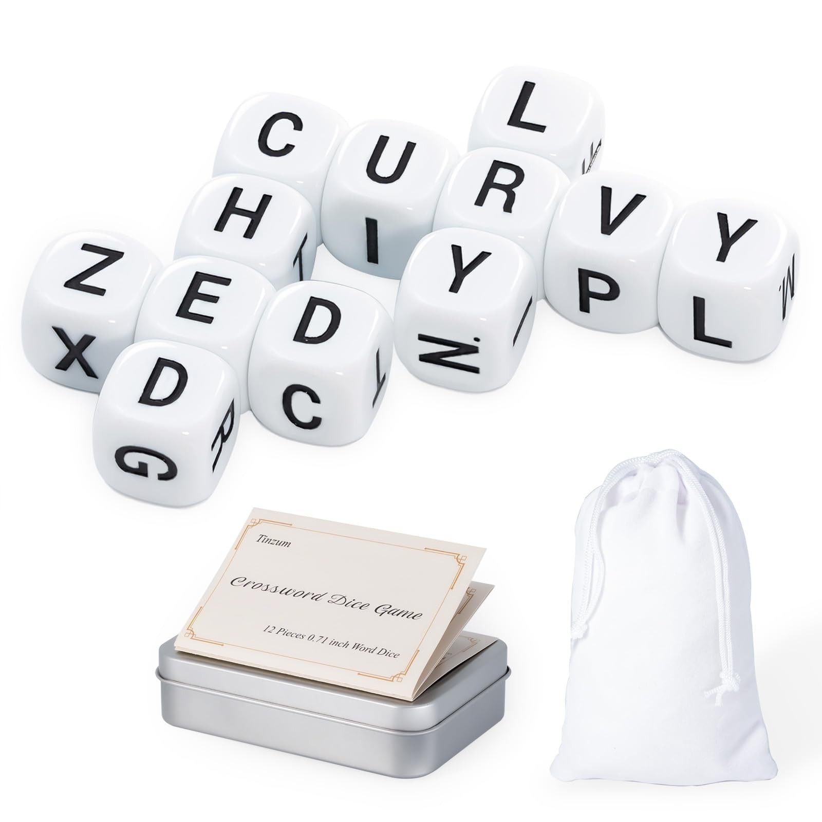 12 Pcs The Crossword Solitaire Game in White with Tin Box & Velvet Bag, Large…