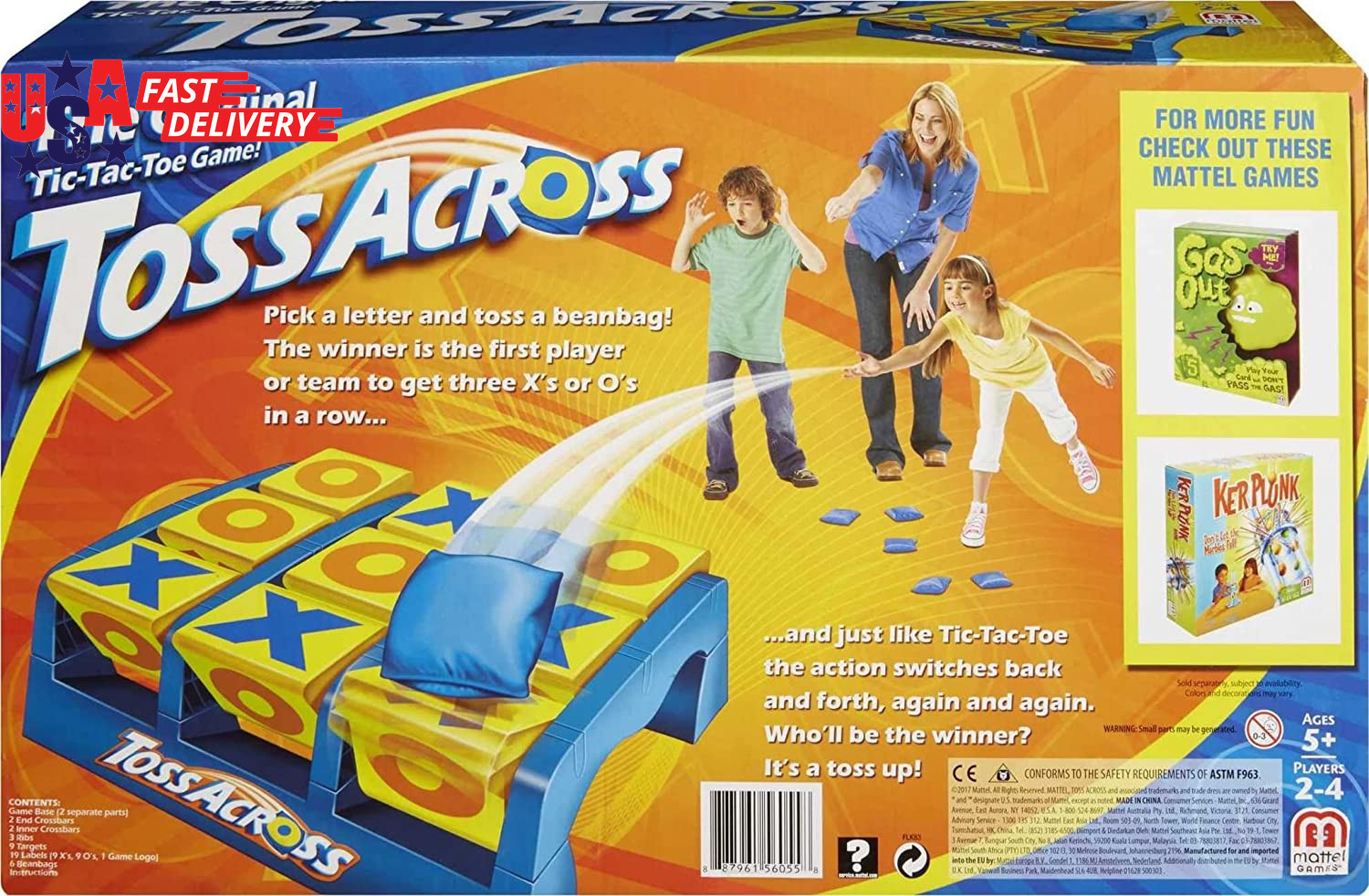 Mattel Games Toss across Game, Beanbag Tic Tac Toe for 2 to 4 Players Ages 5 Yea