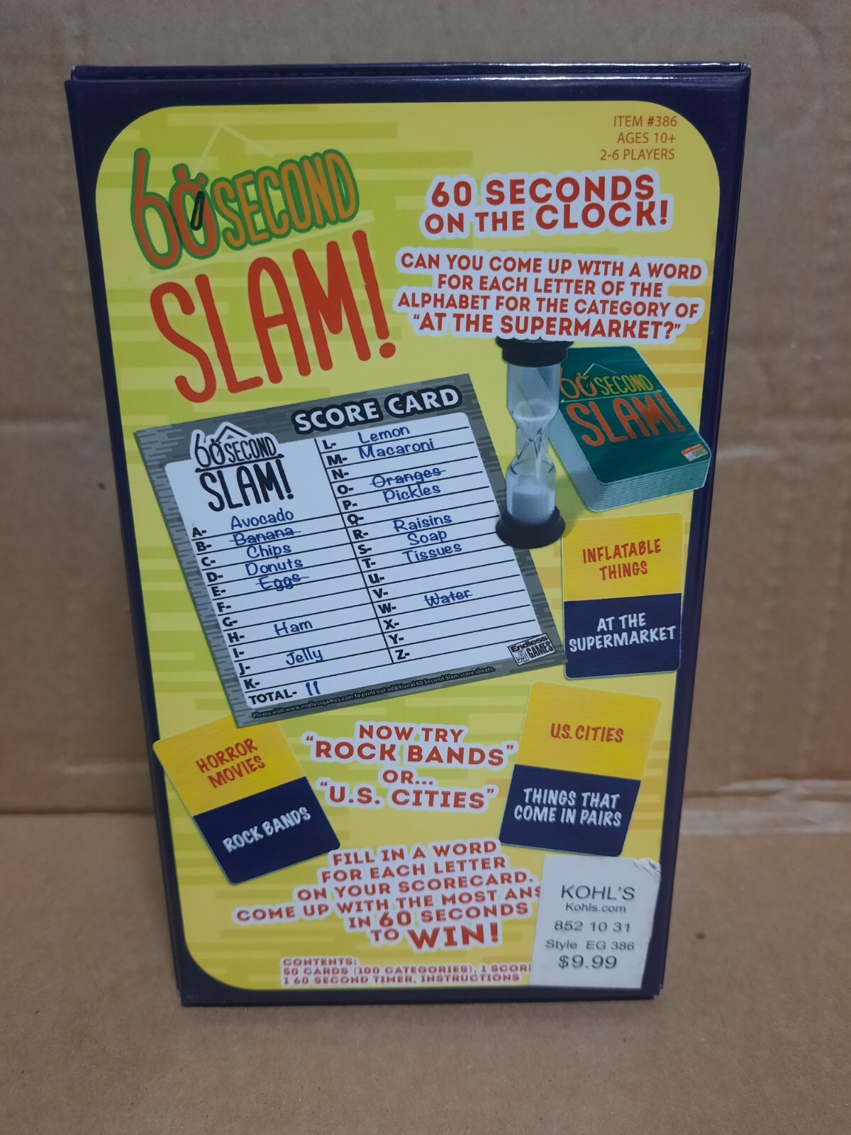 60 Second Slam! The Race-The-Clock Alphabet/Category Game! By Endless Games VG+