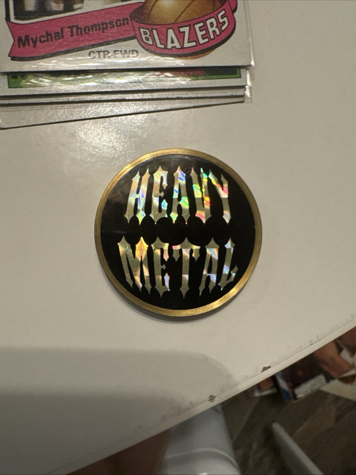 Vintage 90s Pogs Slammer Solid Brass Heavy Metal Holographic Writing Rare Item