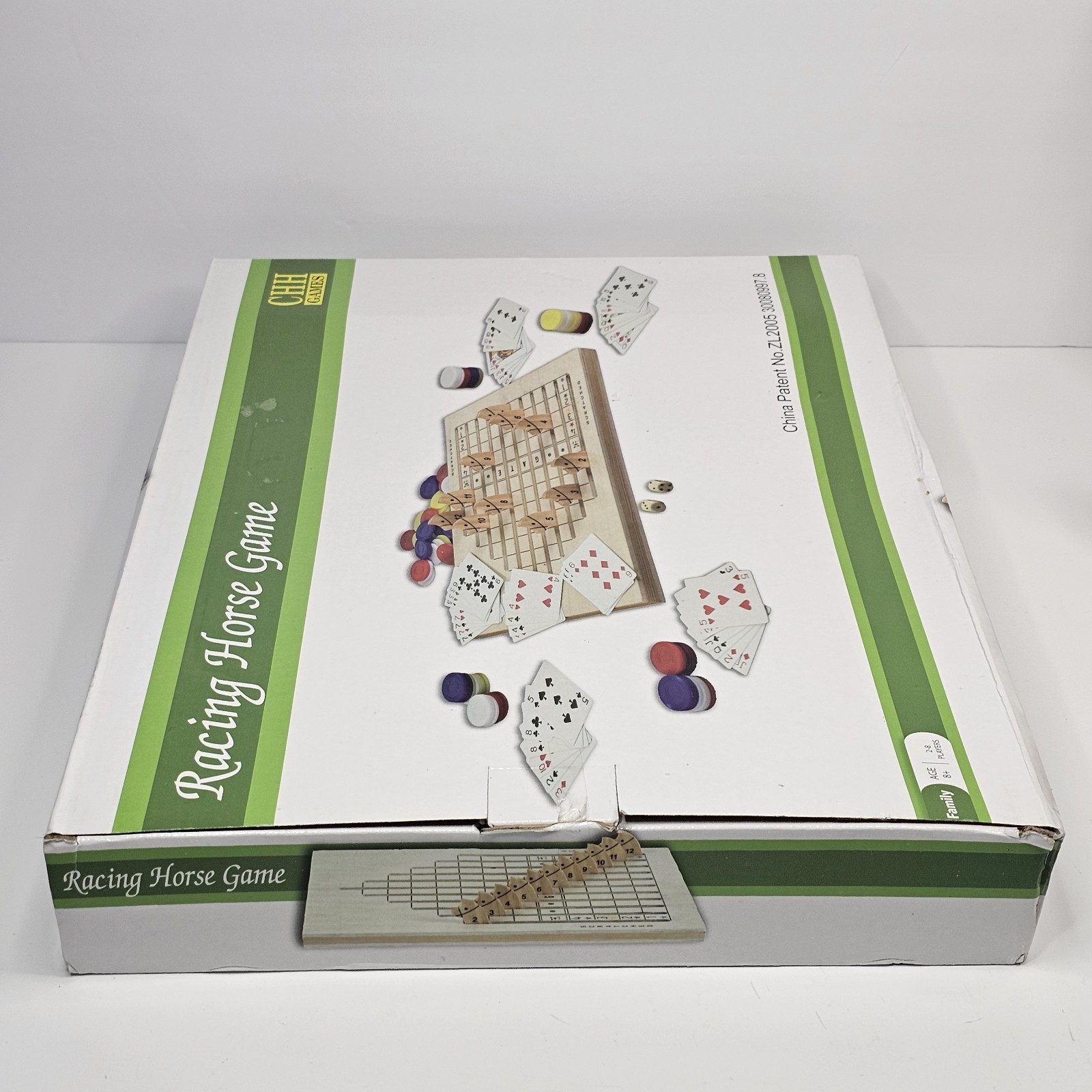 Large Wooden Racing Horse Race Game with Playing Cards Chips & Dice