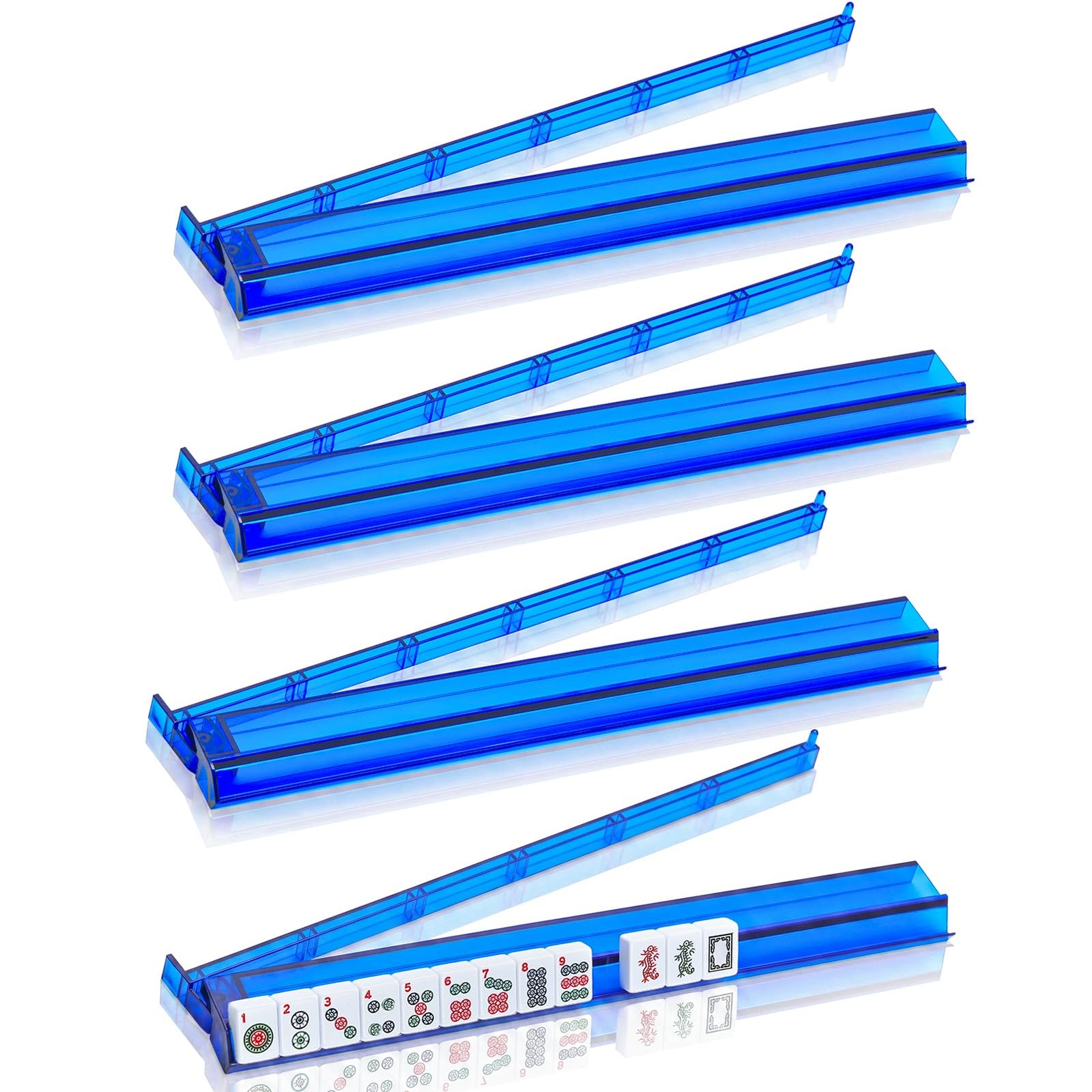 GUSTARIA Mahjong All-in-One Tile Rack & Pusher, Deep Blue Acrylic Mahjong Rac…