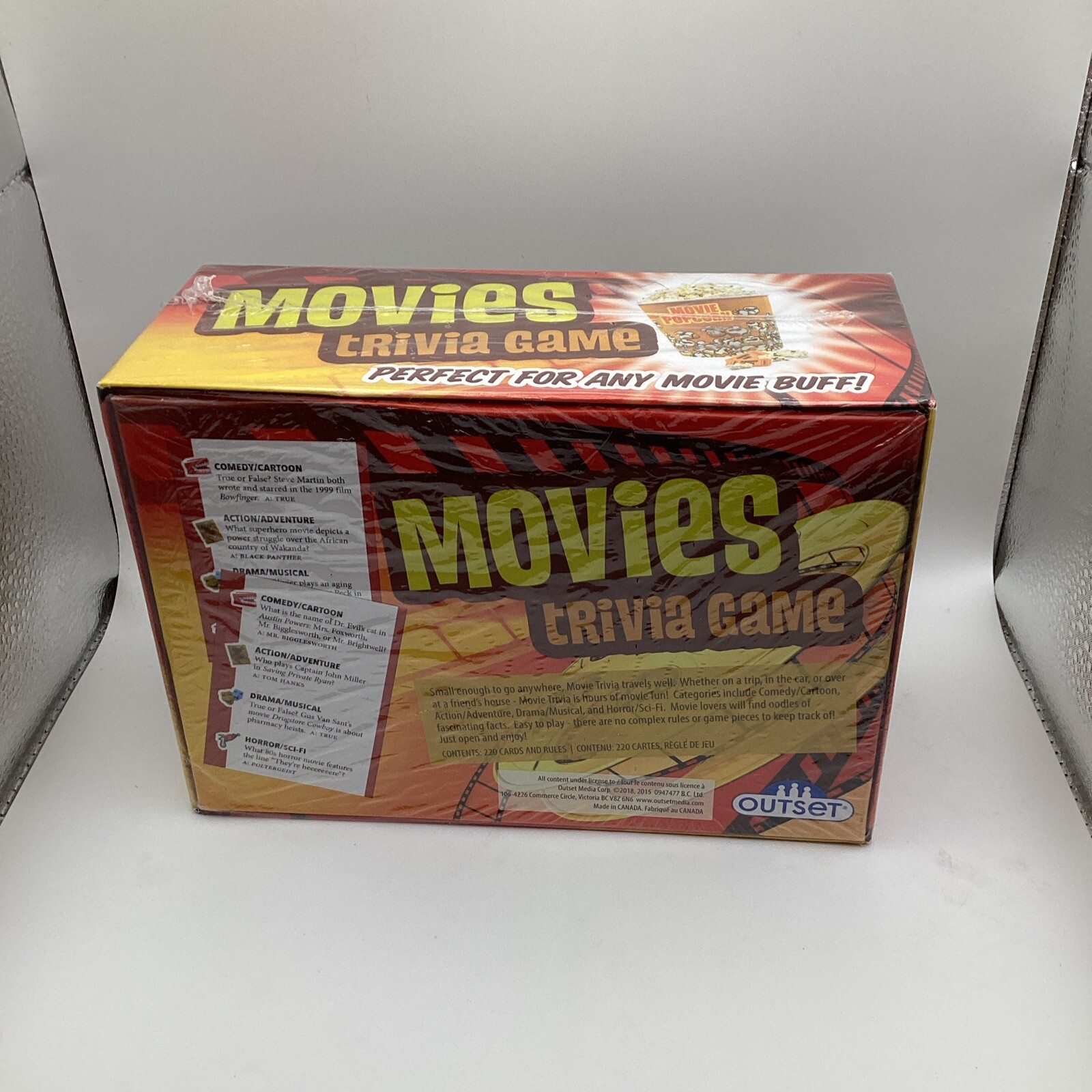 Movies Trivia Game Outset Perfect for Movie Buffs Portable 220 Cards NIB