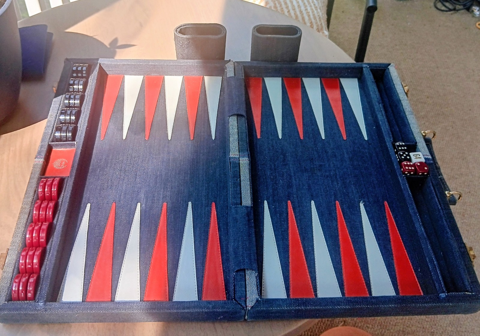 Vintage Aries Beverly Hills Boho Denim 16in Travel Backgammon Set Super Cute!