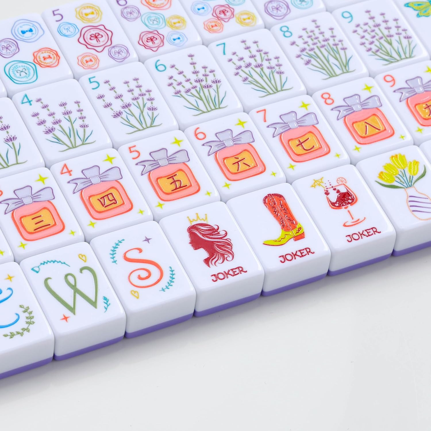 American Mahjong Tile Set, 160 Purple Engraved Melamine Mahjong Tiles with Mahjo