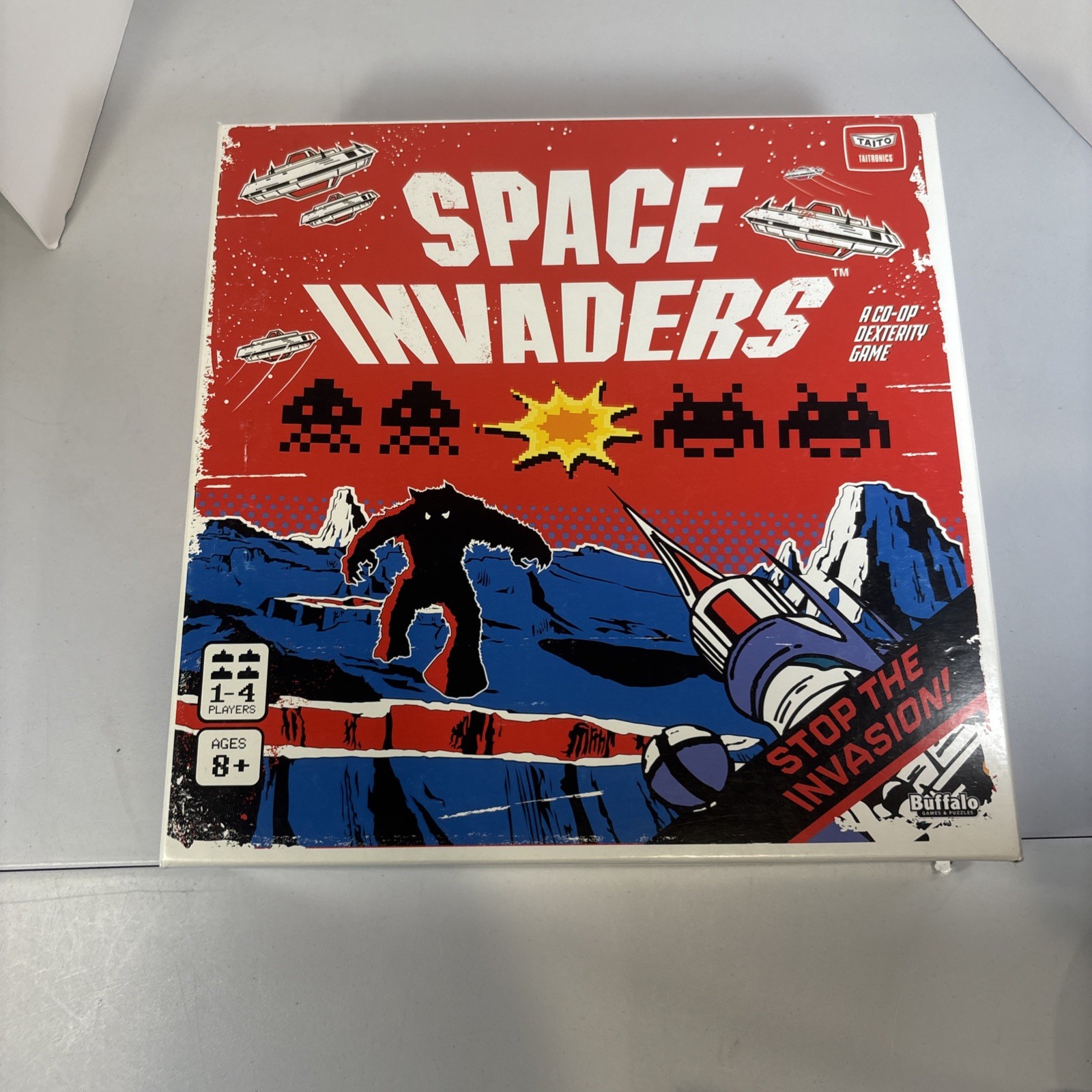 Space Invaders Board Game Buffalo Games Taito Arcade Co-Op Dexterity Open Box