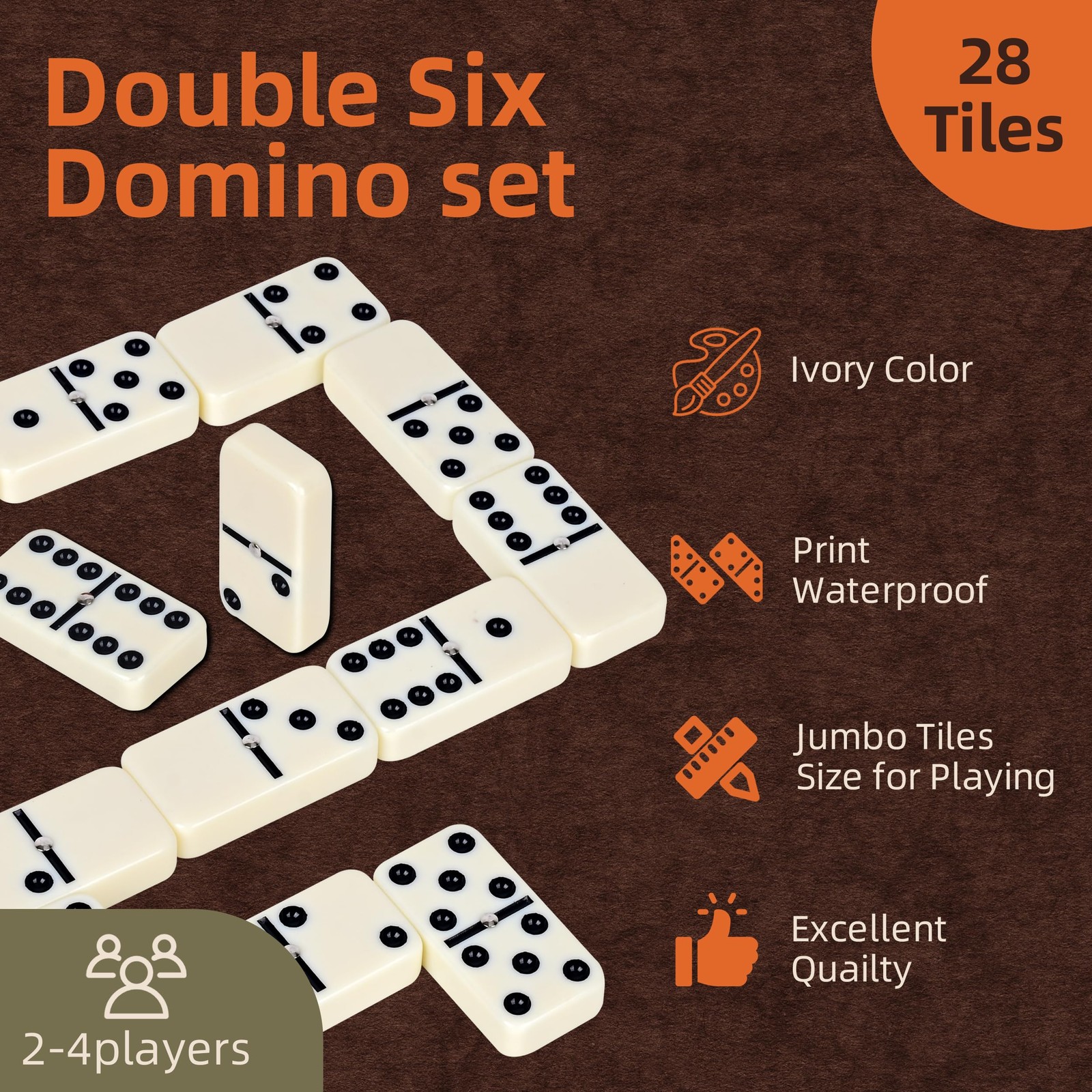 Dominos Set for Adults -Jumbo Size Dominoes Double Six Edition- Classic Board